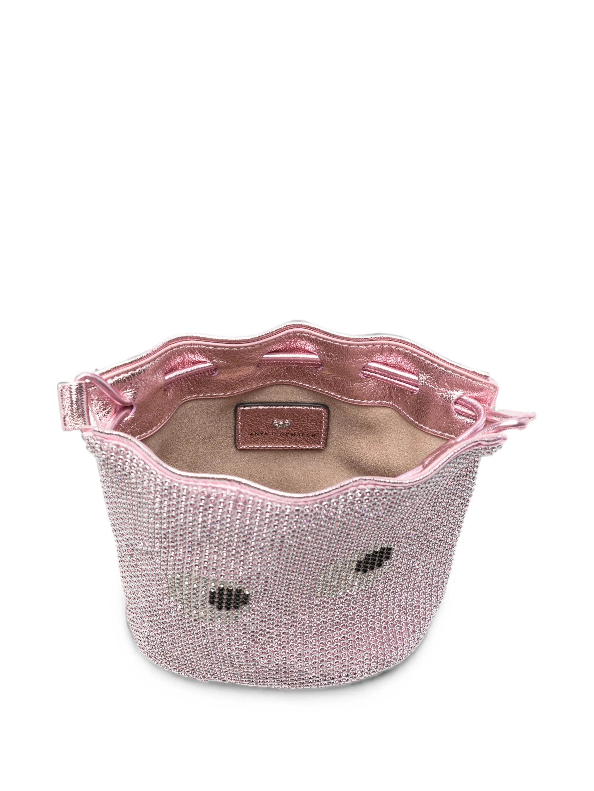 crystal-embellished drawstring clutch bag