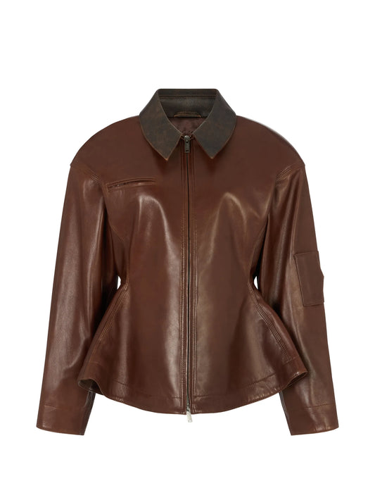 Bernadette peplum calf leather jacket