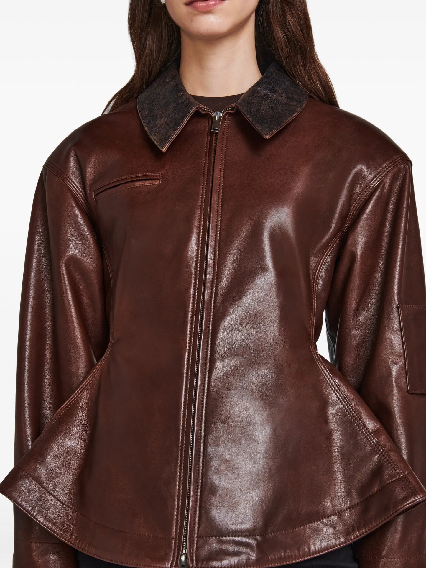 Bernadette peplum calf leather jacket