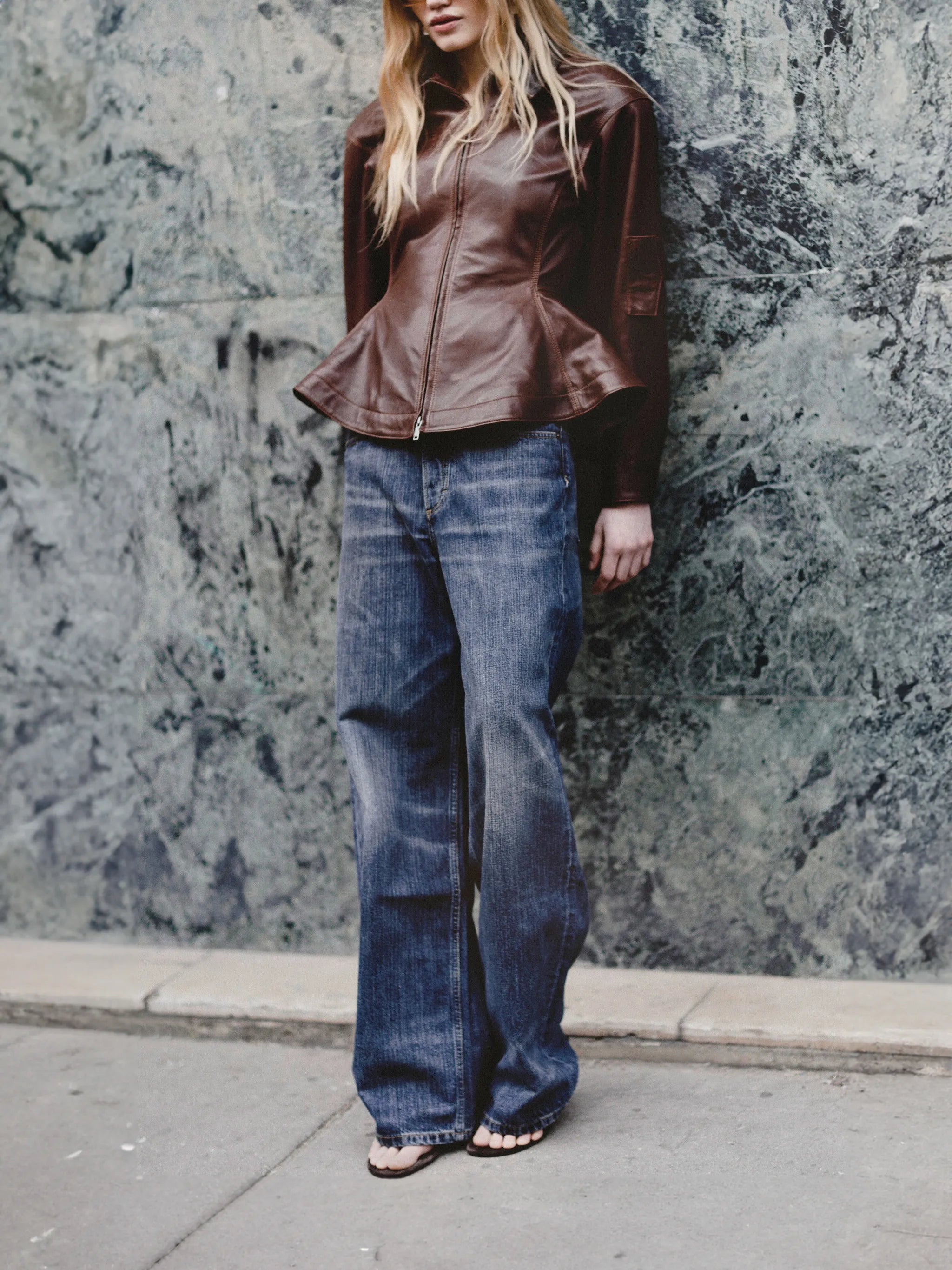 Bernadette peplum calf leather jacket