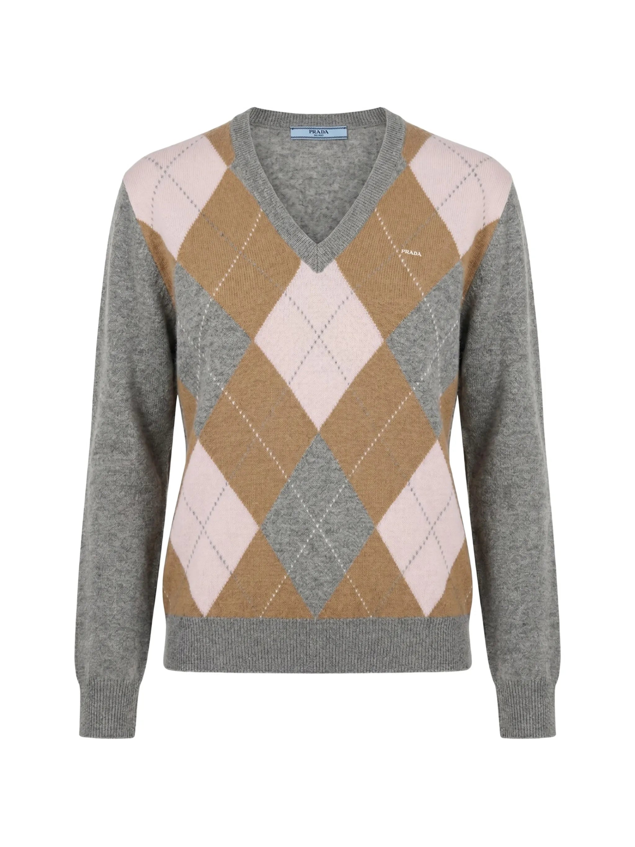argyle cashmere V-neck sweater