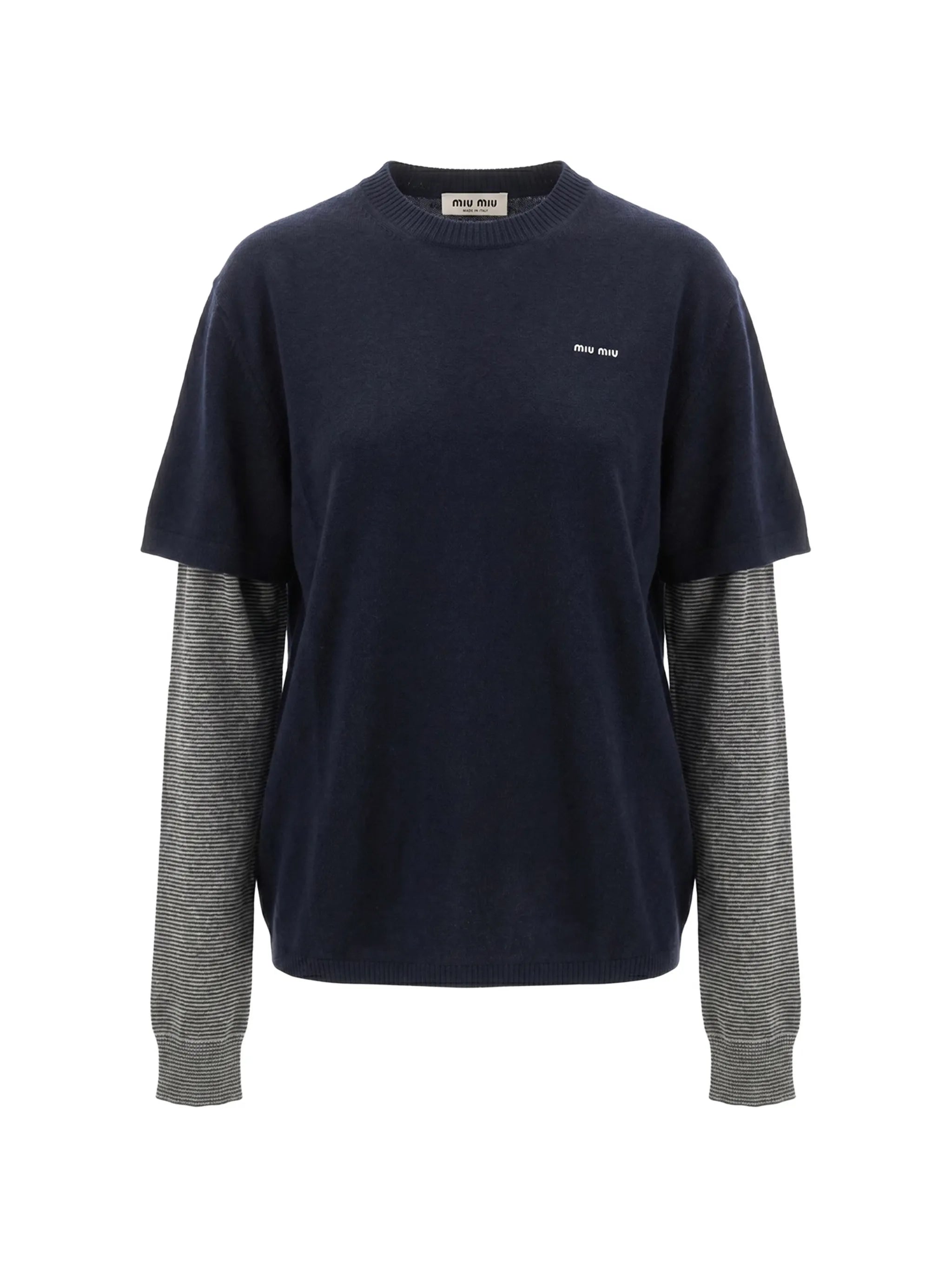 layered-sleeve logo-embroidered sweater