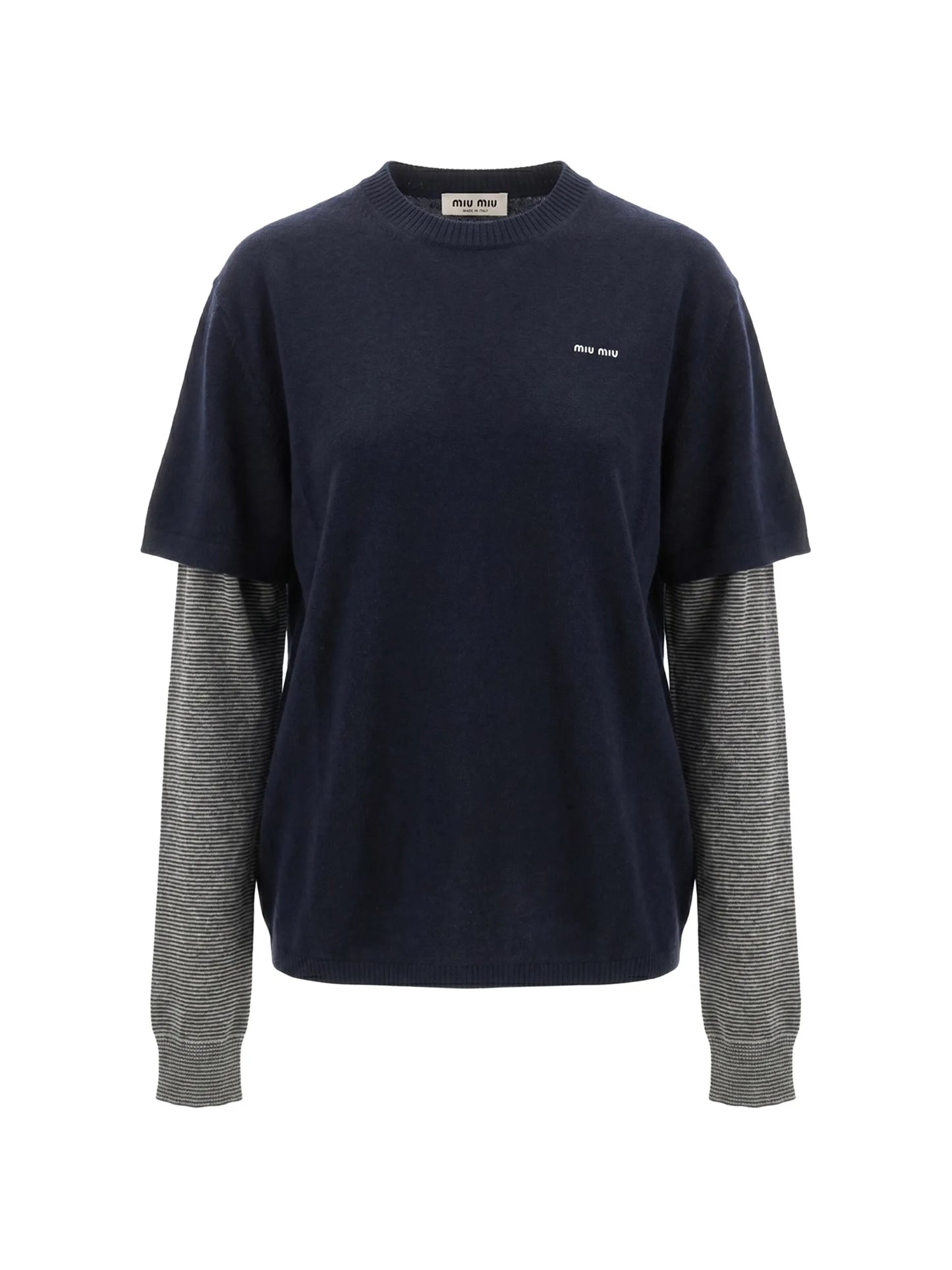 layered-sleeve logo-embroidered sweater