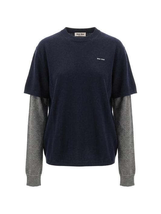 layered-sleeve logo-embroidered sweater