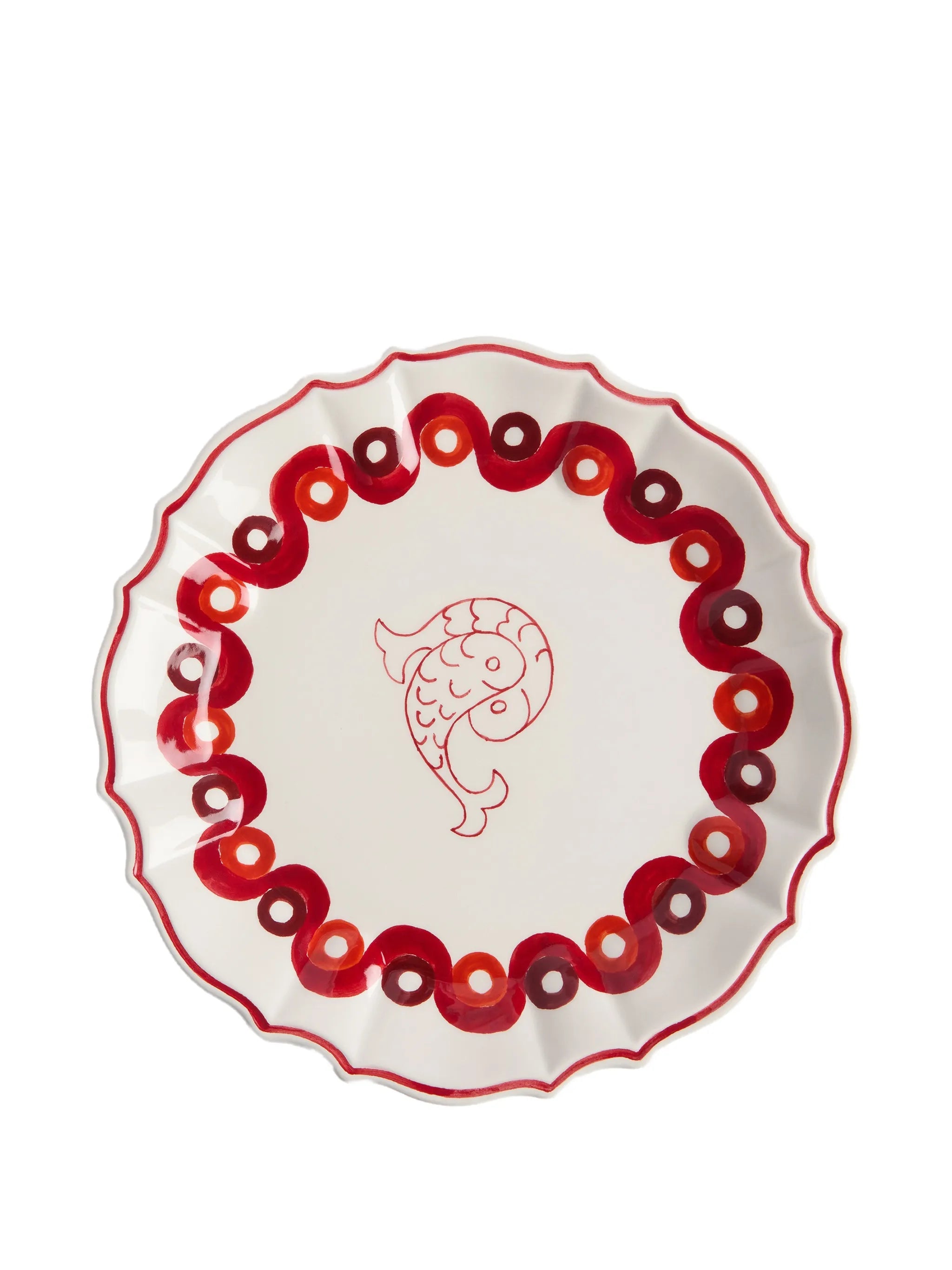 scalloped-edge fish-print dinner plate