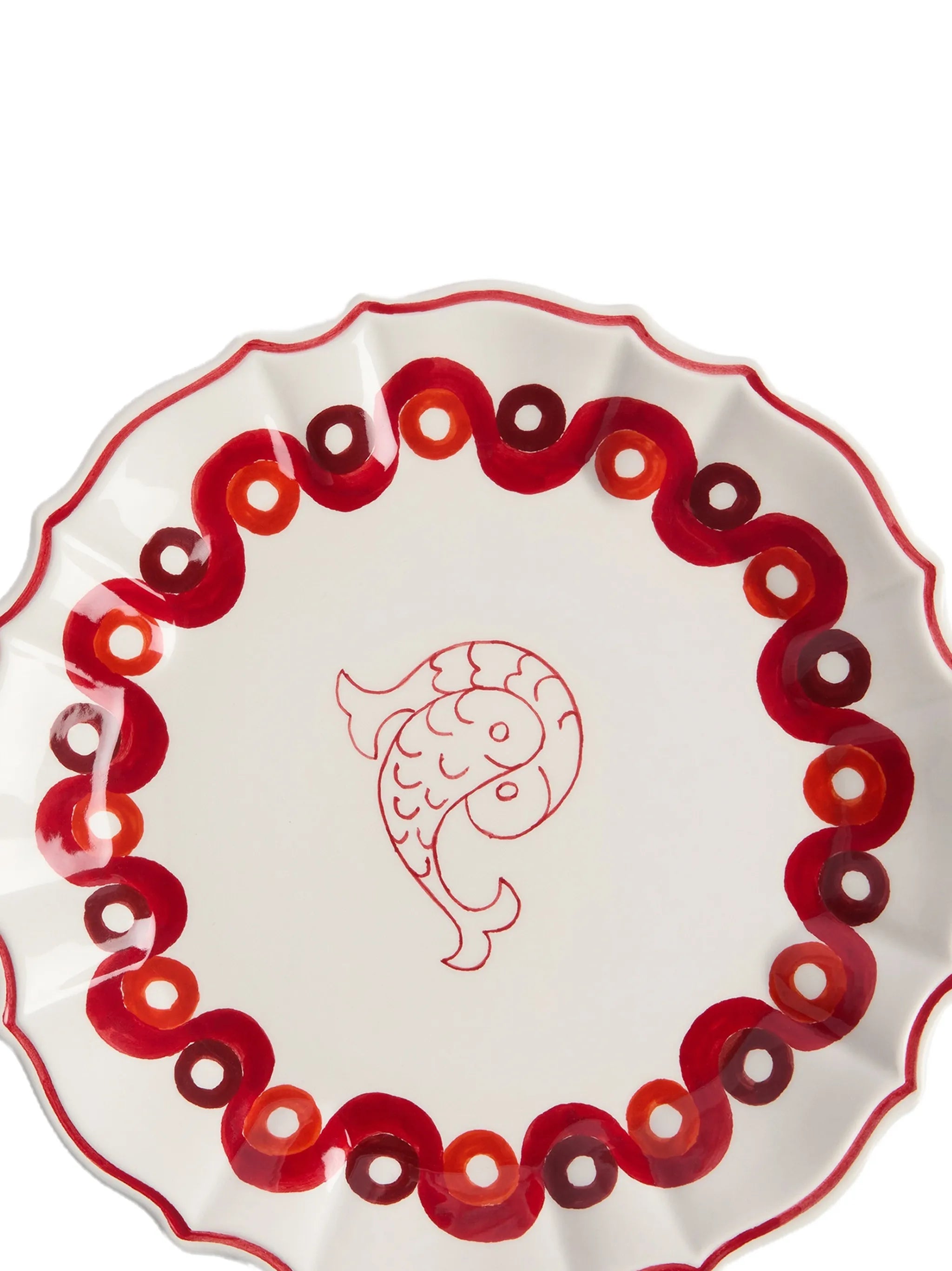 scalloped-edge fish-print dinner plate