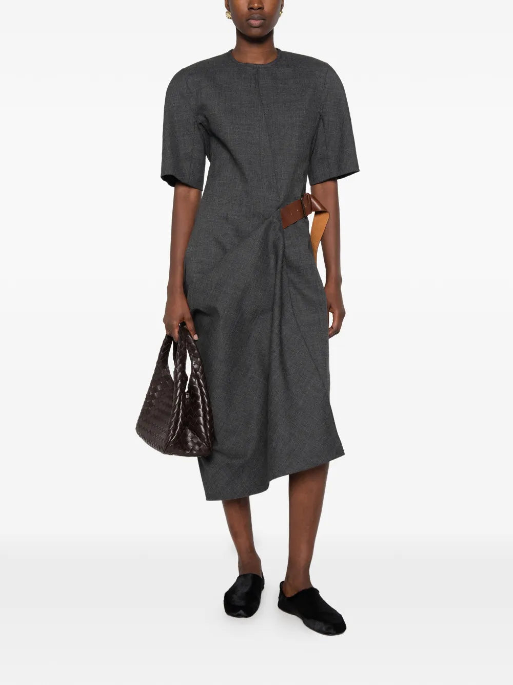 belted wrap midi dress