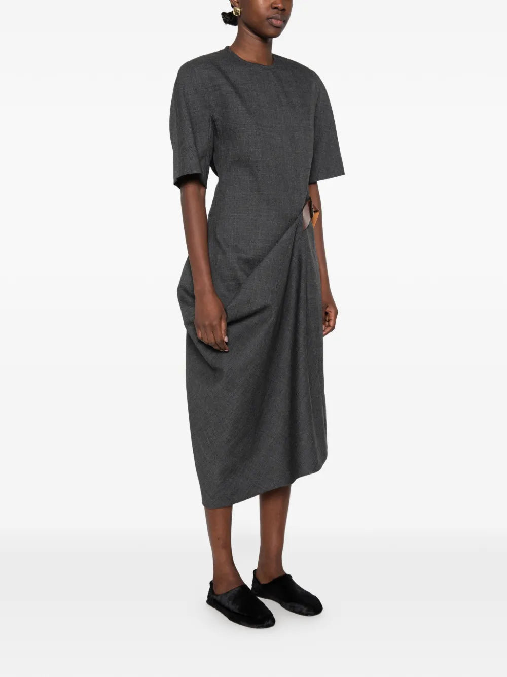 belted wrap midi dress