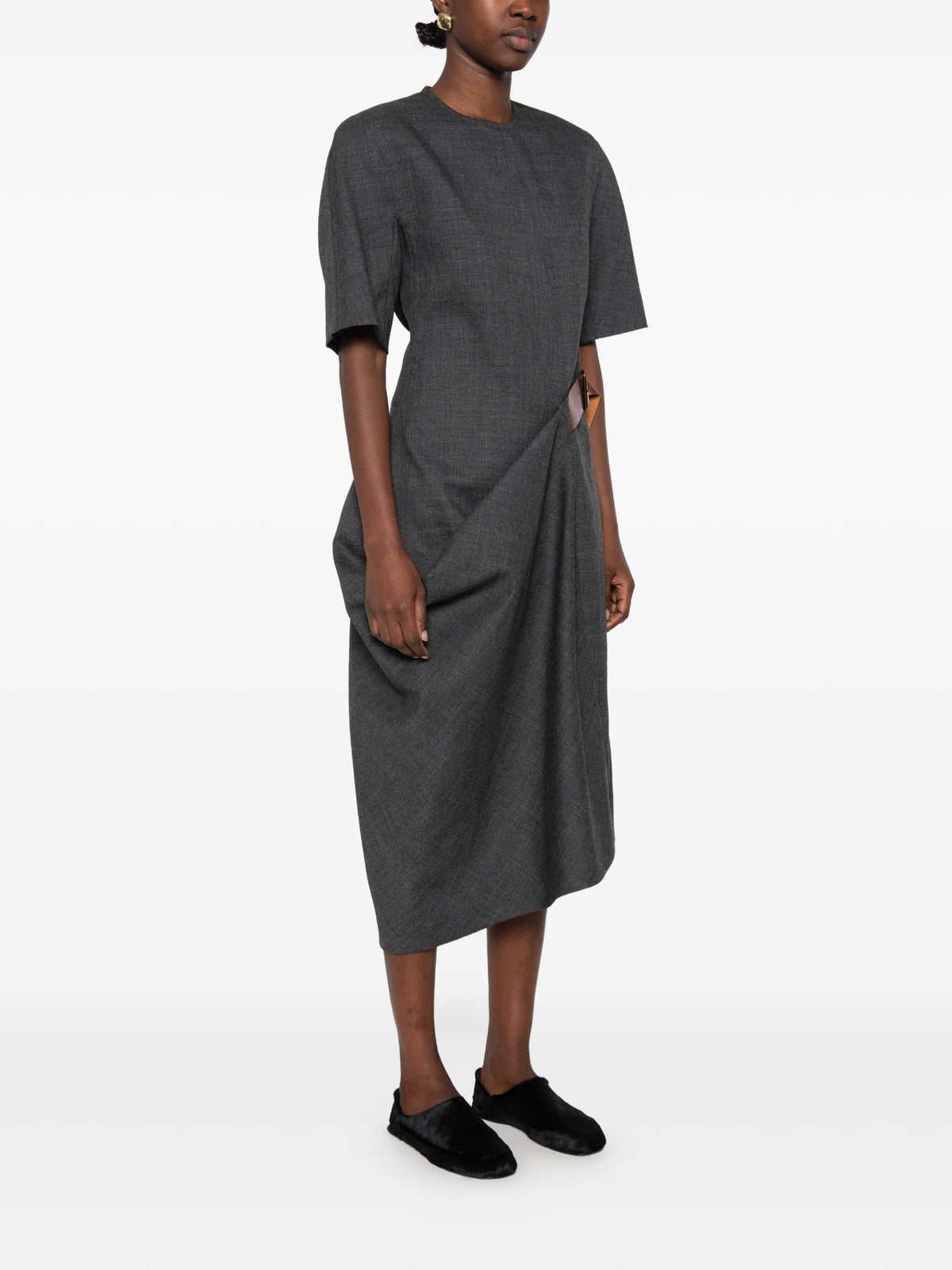 belted draped midi dress