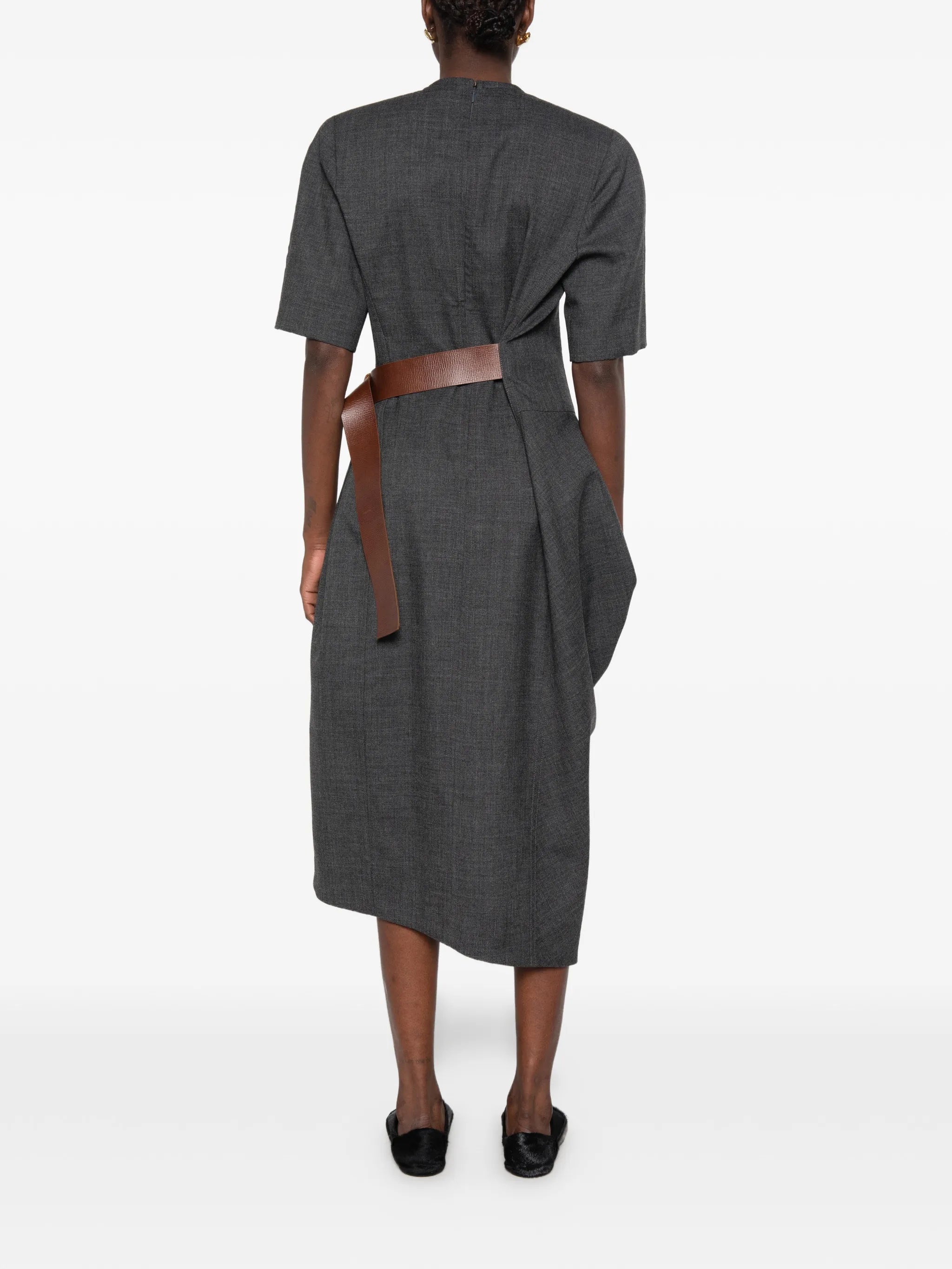 belted draped midi dress