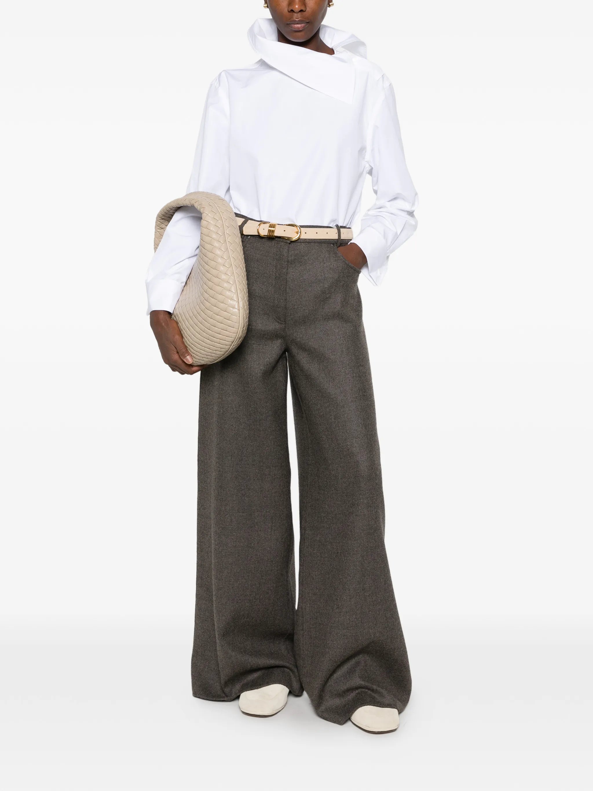 asymmetric high-neck shirt