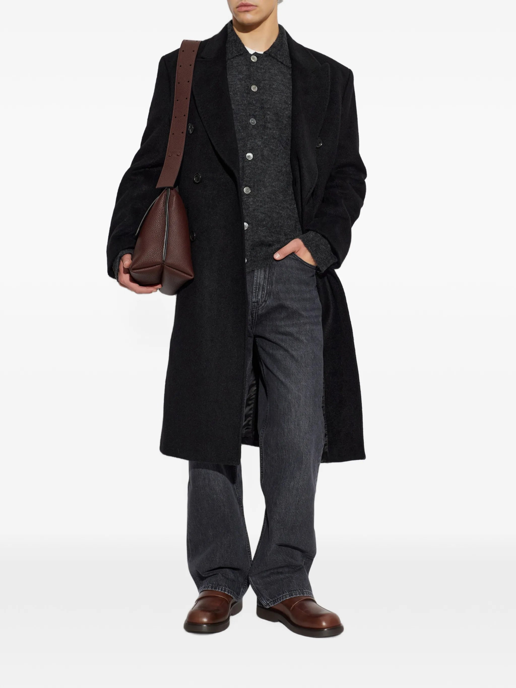 double-breasted hairy-wool coat