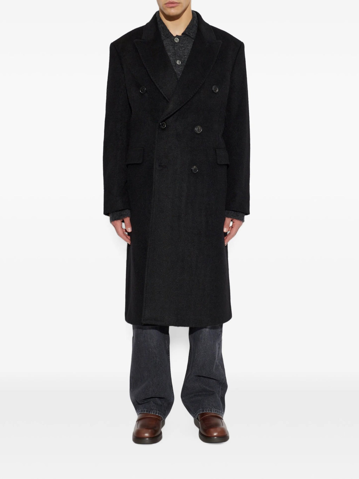double-breasted hairy-wool coat