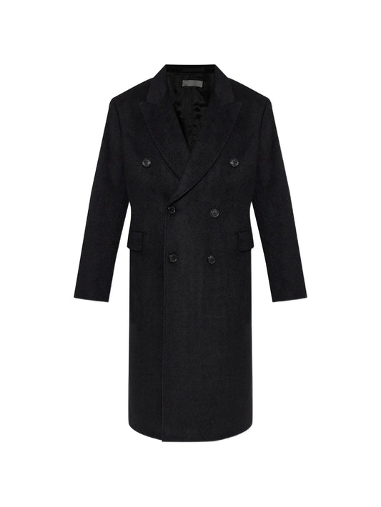 double-breasted hairy-wool coat