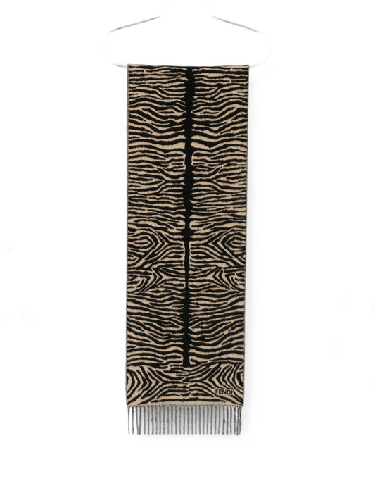 tiger-print fringed scarf