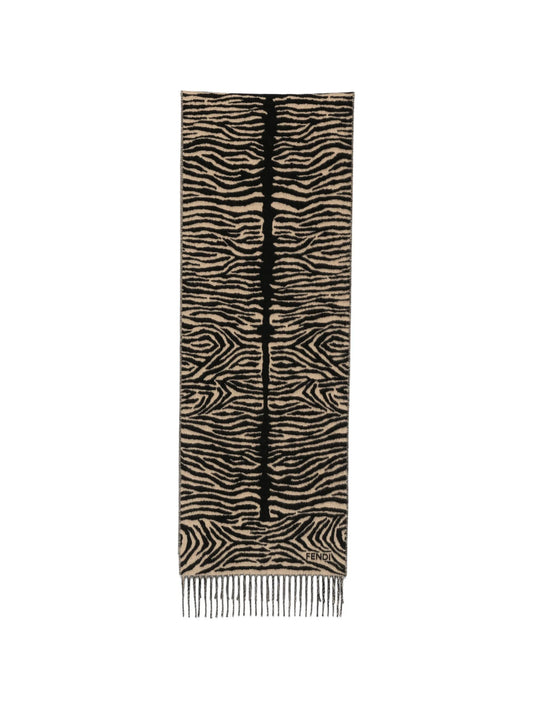tiger-print fringed scarf