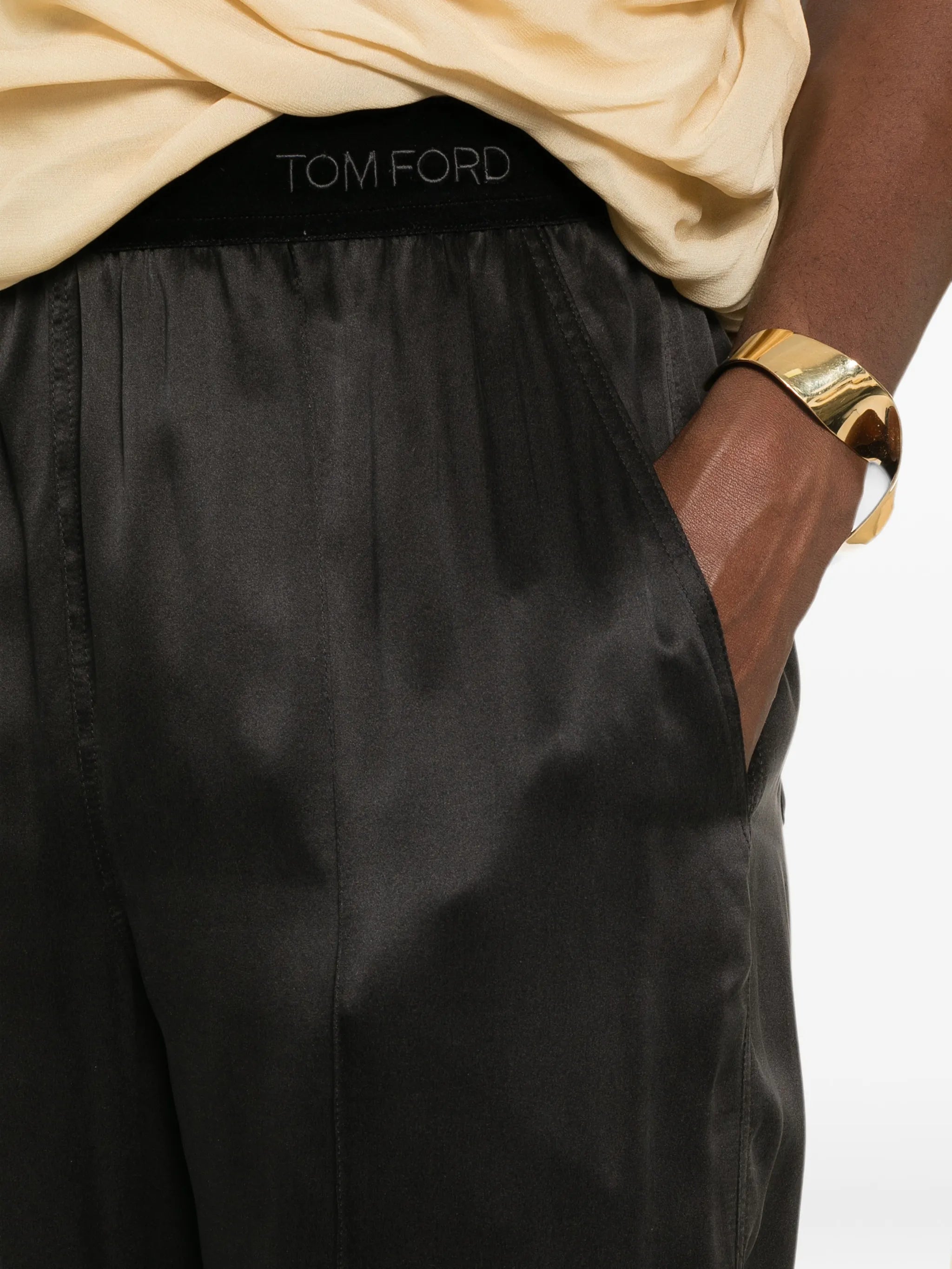 Peach-Feel silk satin PJ trousers