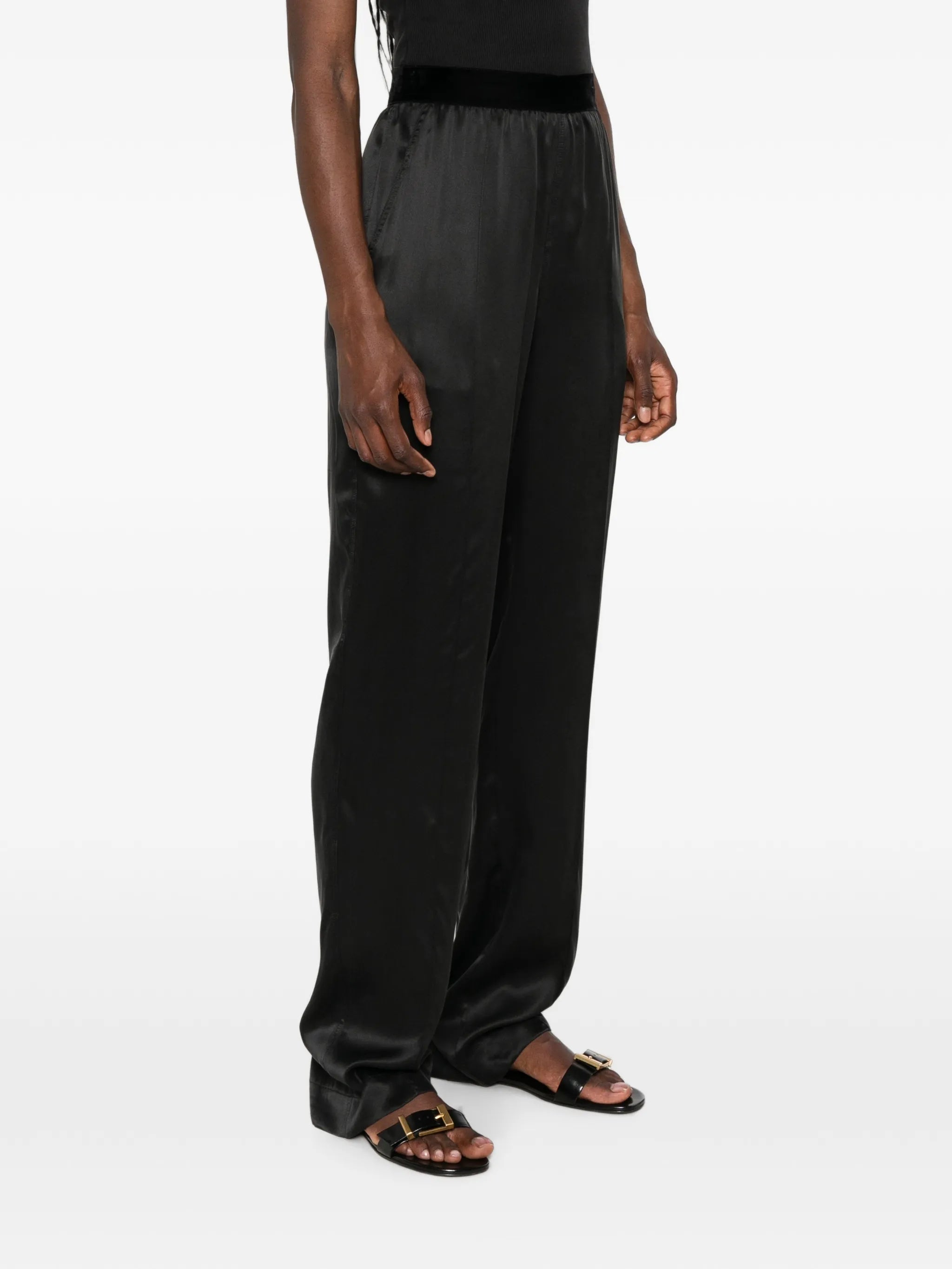 Peach-Feel silk satin PJ trousers