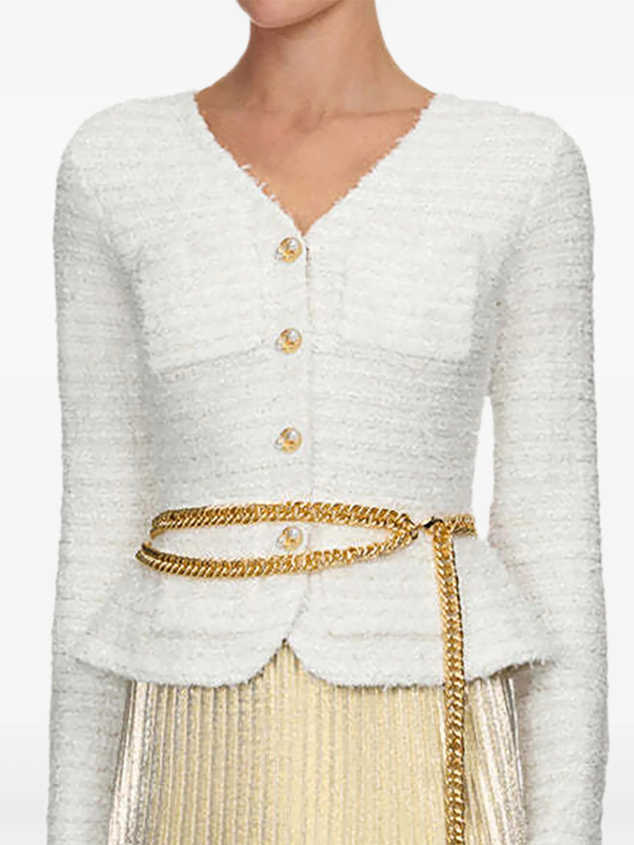 textured-knit metallic-chiffon maxi dress