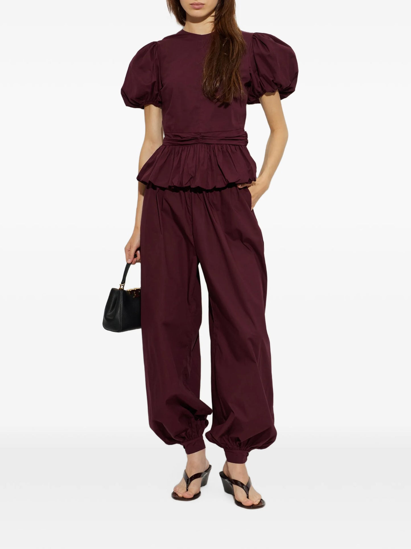 gathered-cuff loose-fit trousers