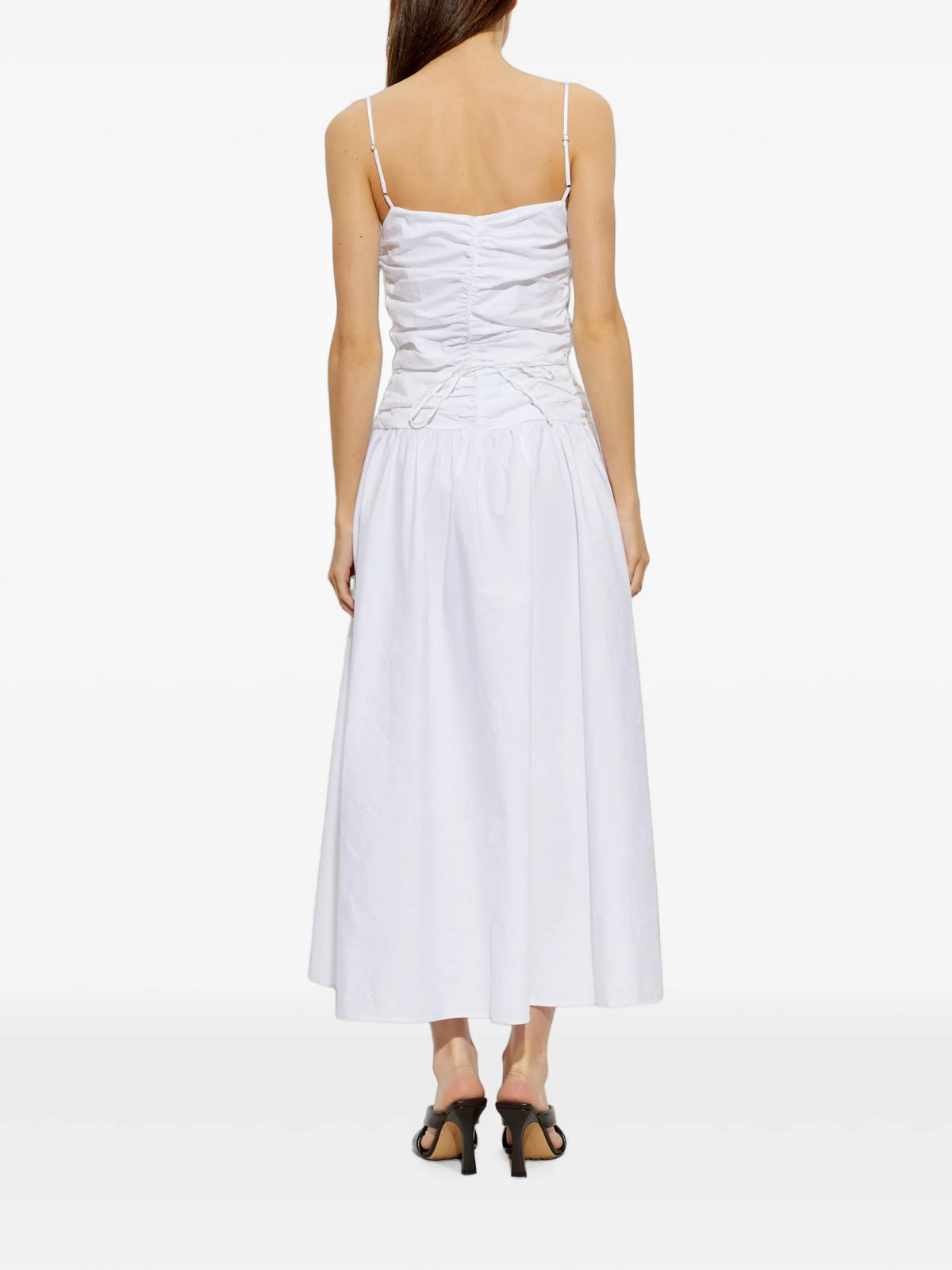 flower-detail ruched midi dress