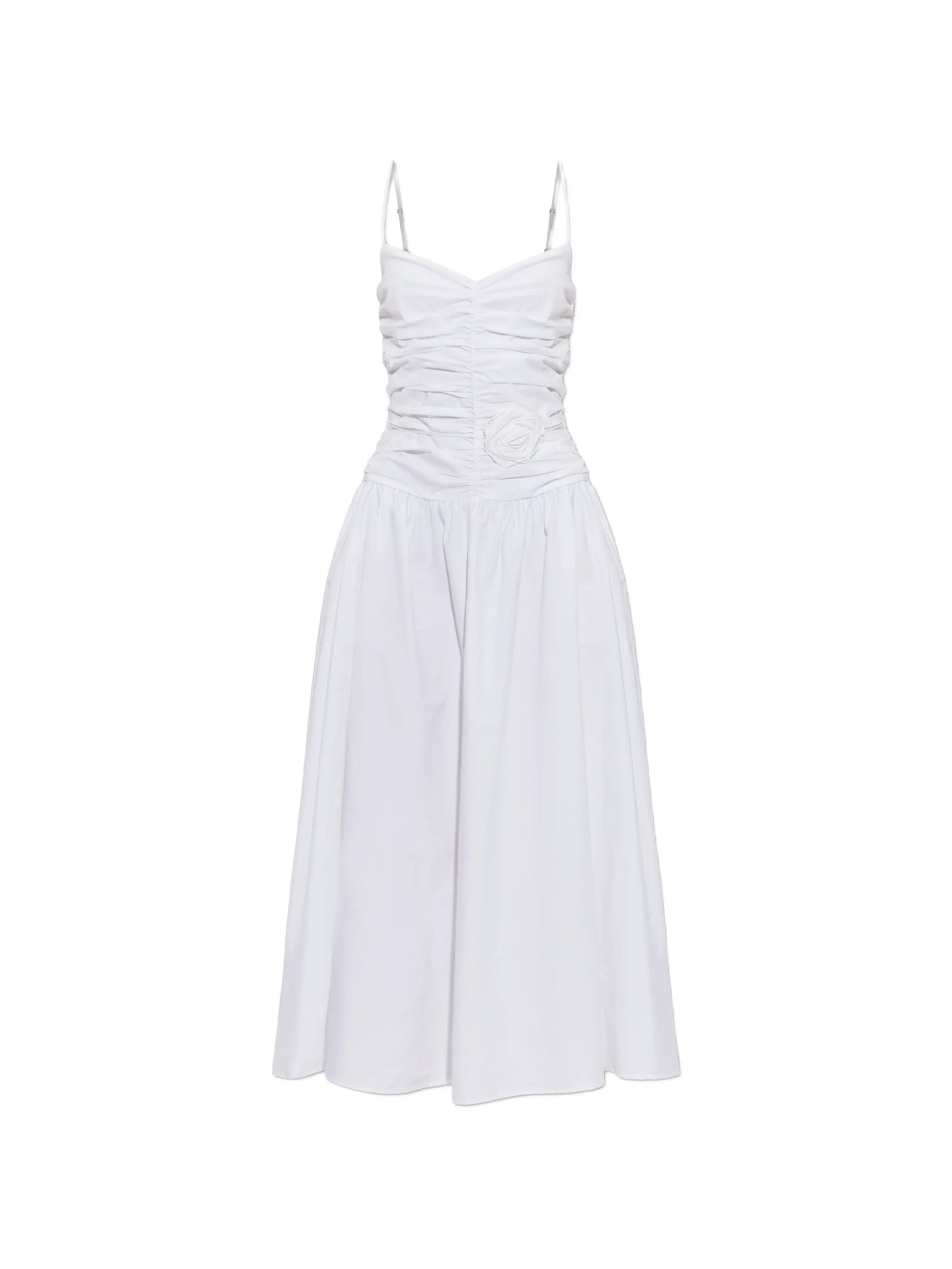 flower-detail ruched midi dress