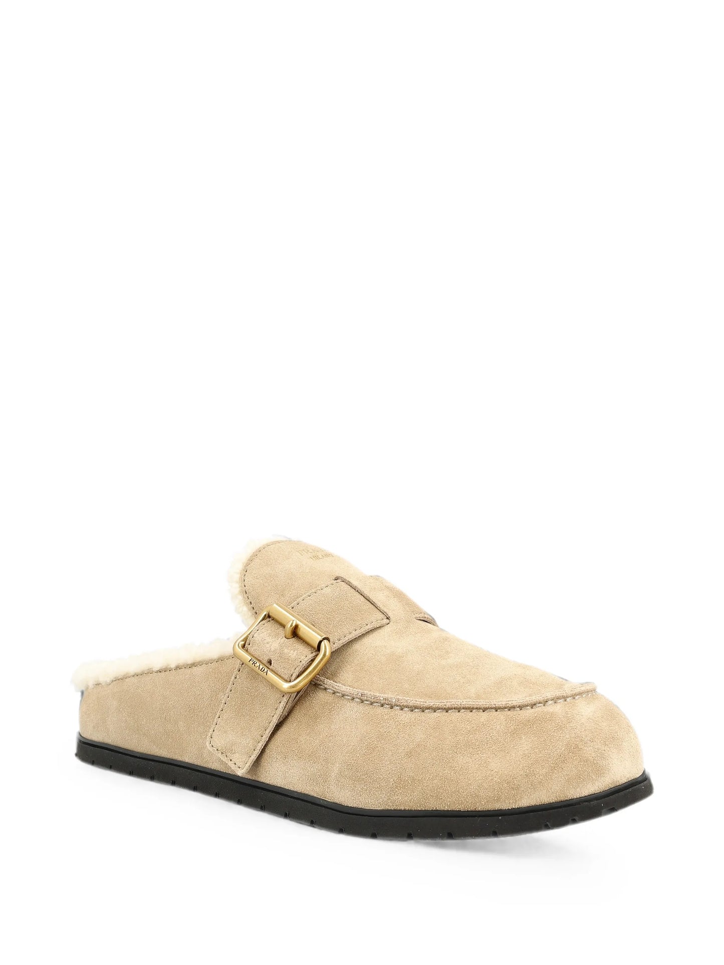 buckle-fastening shearling-lined mules