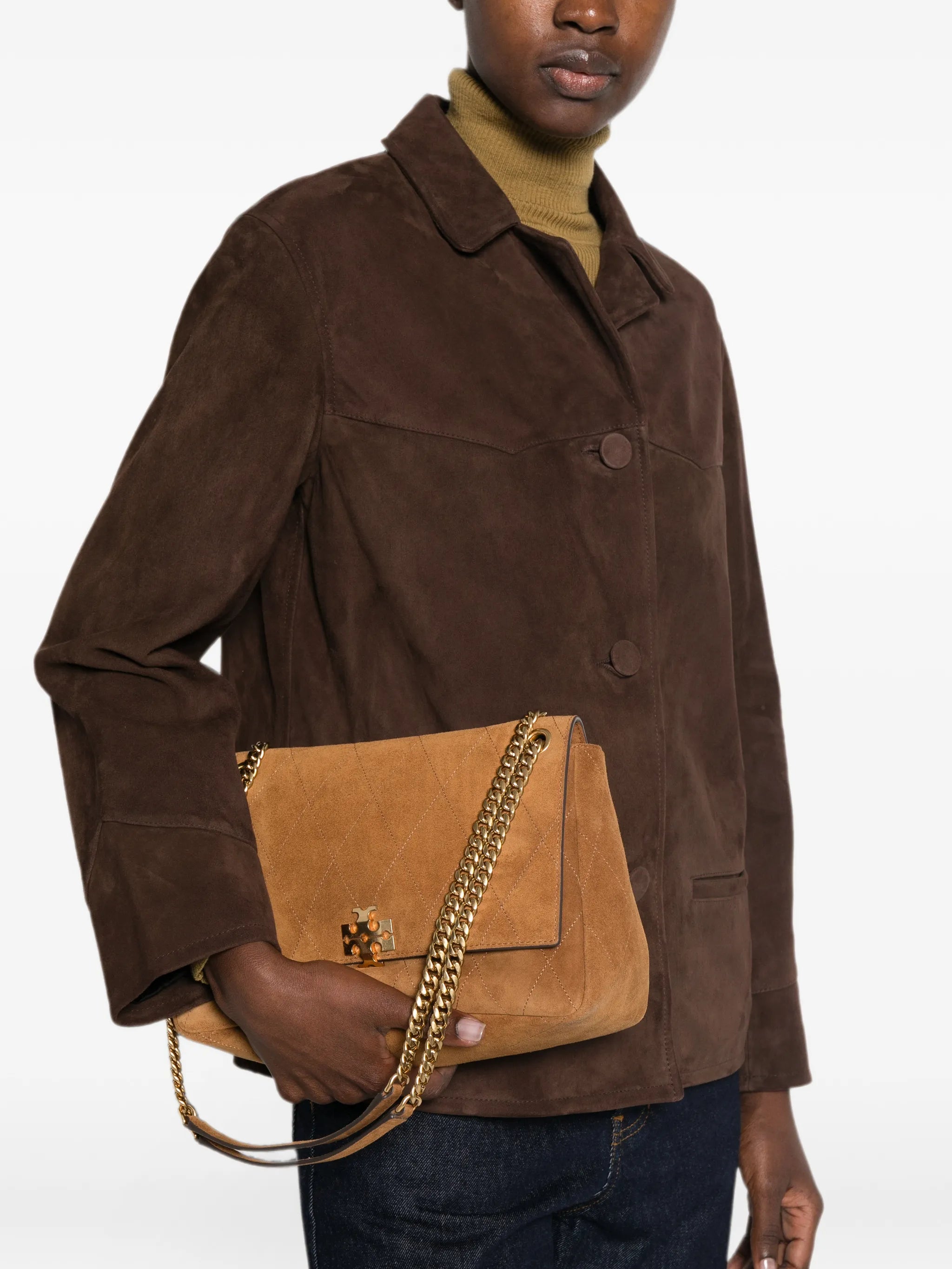 Charlie quilted suede shoulder bag