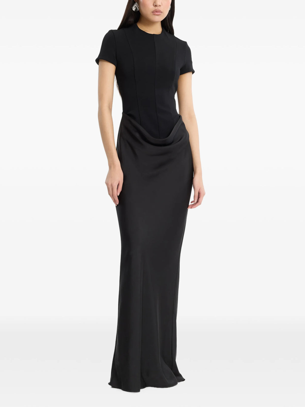 capsleeve draped maxi in black
