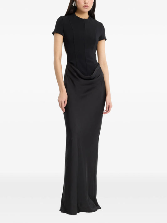 capsleeve draped maxi in black
