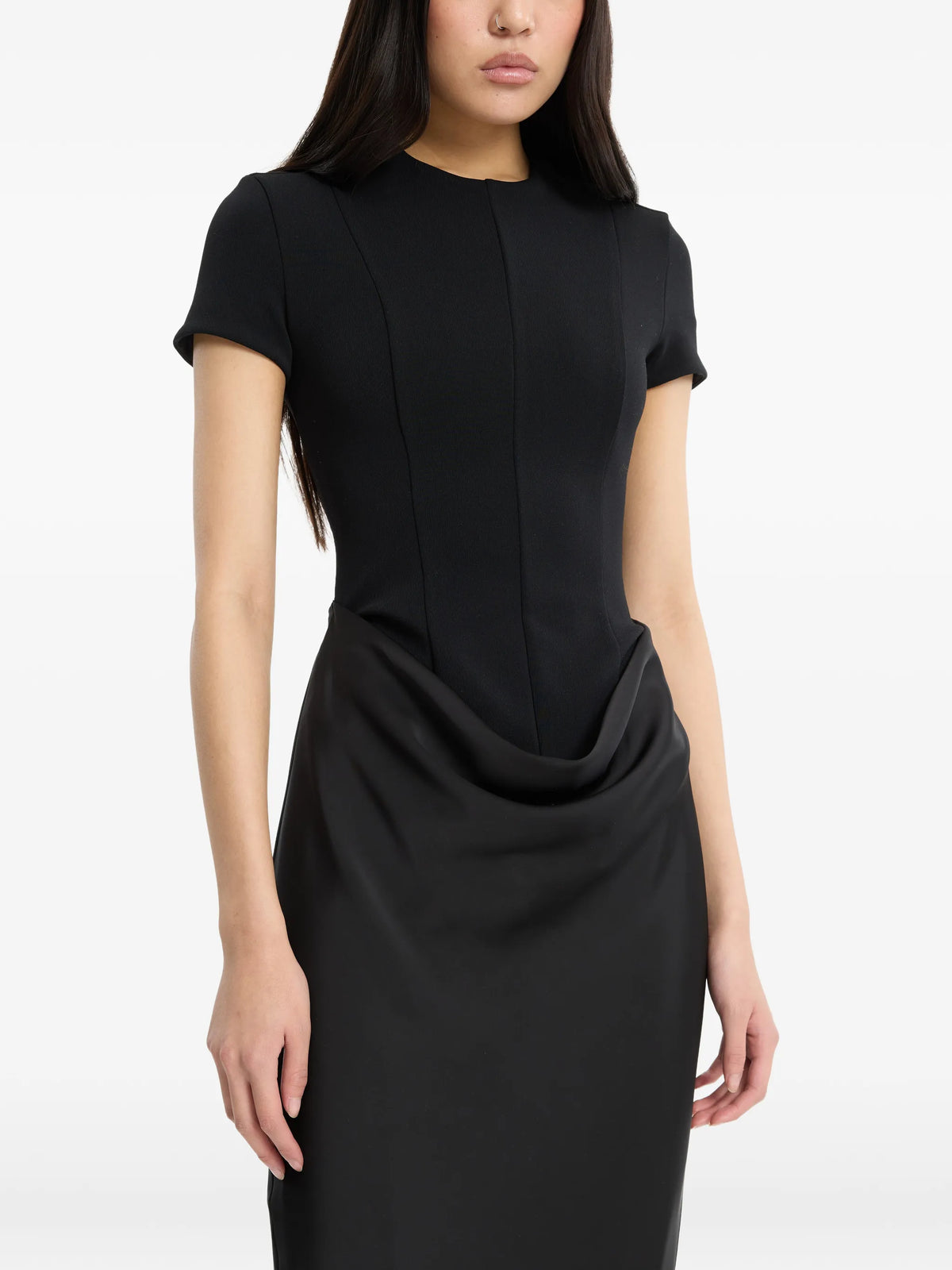 capsleeve draped maxi in black