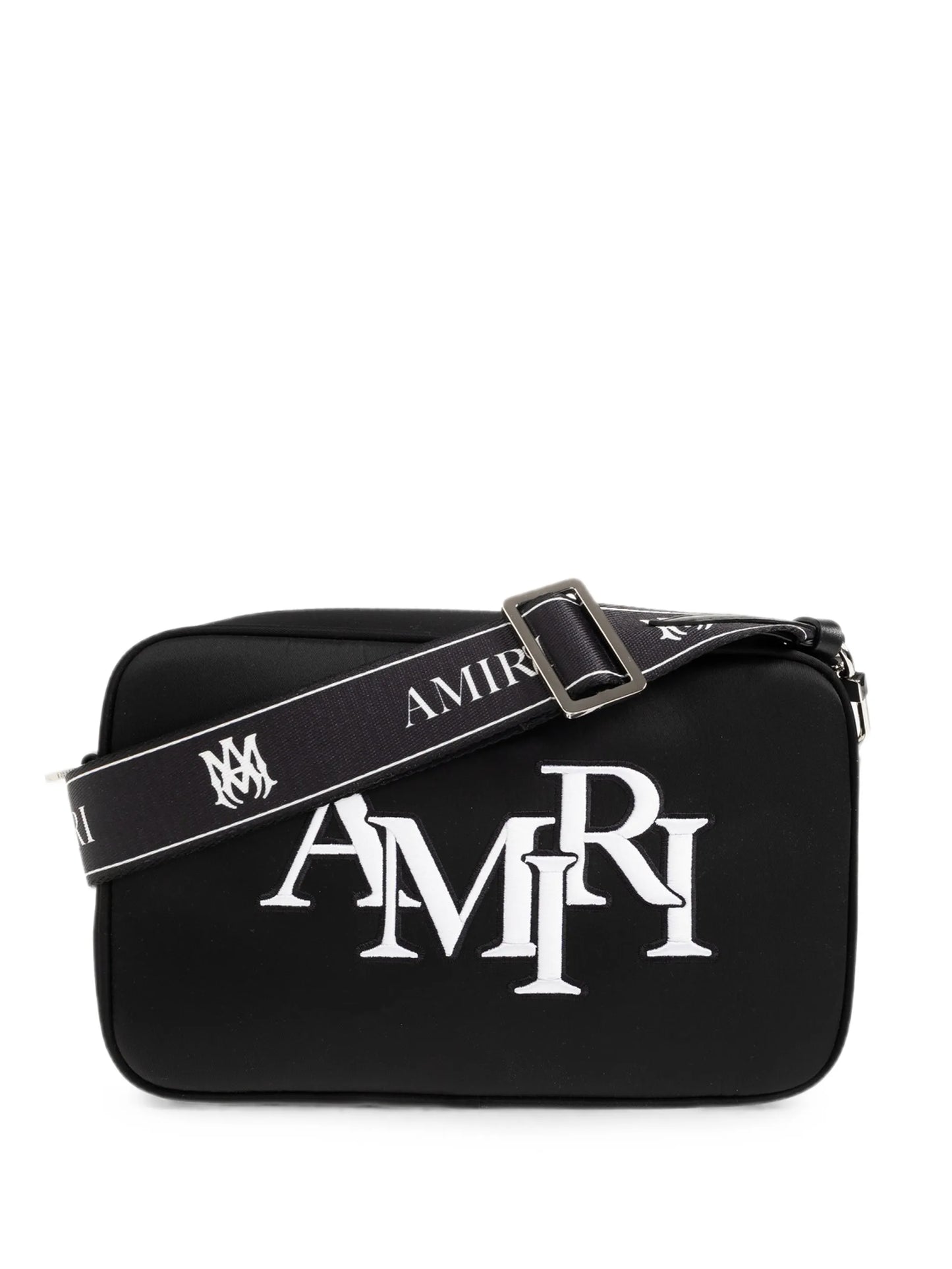 Staggered logo-embroidered messenger bag