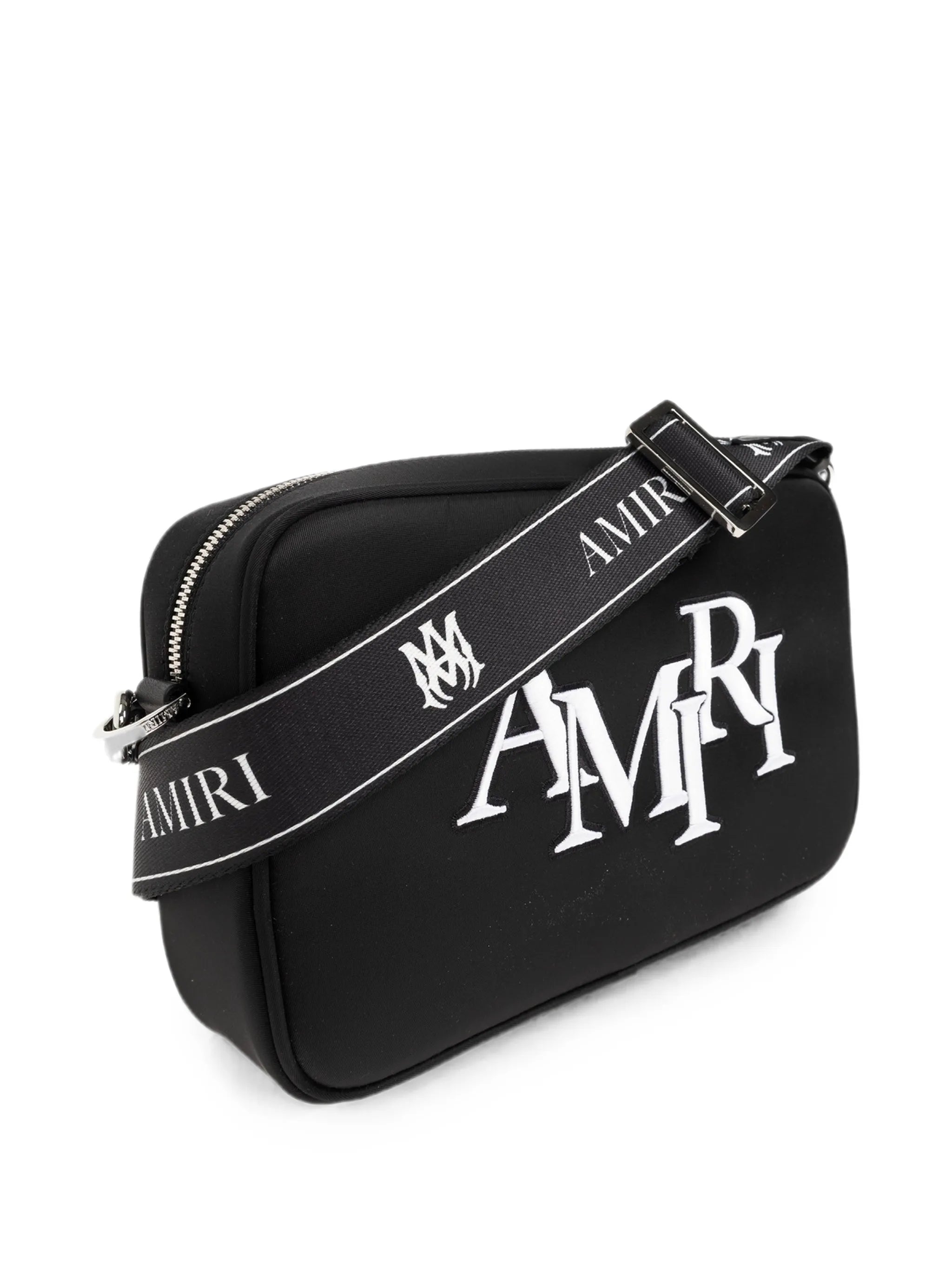 Staggered logo-embroidered messenger bag