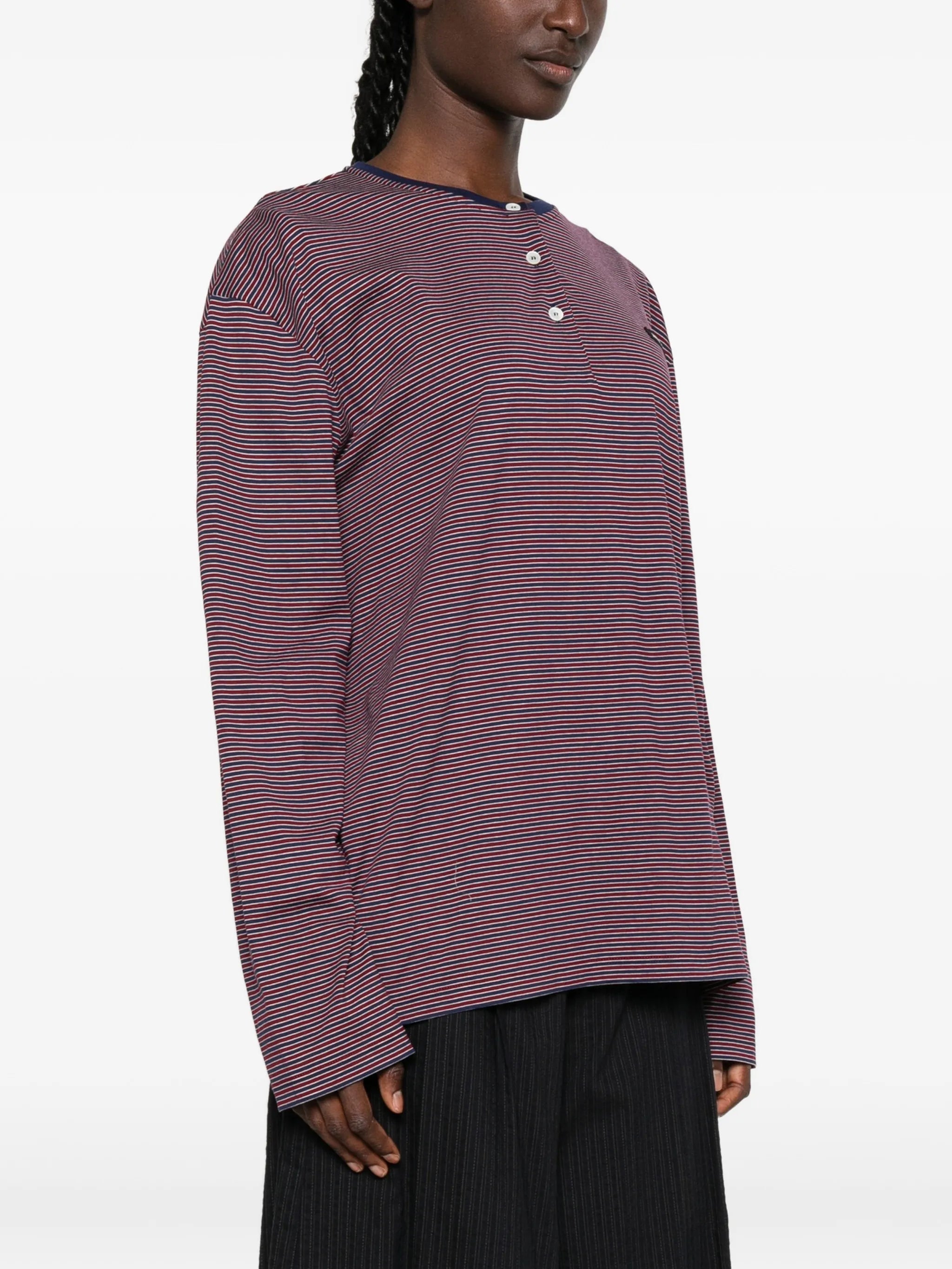 striped long-sleeve henley top