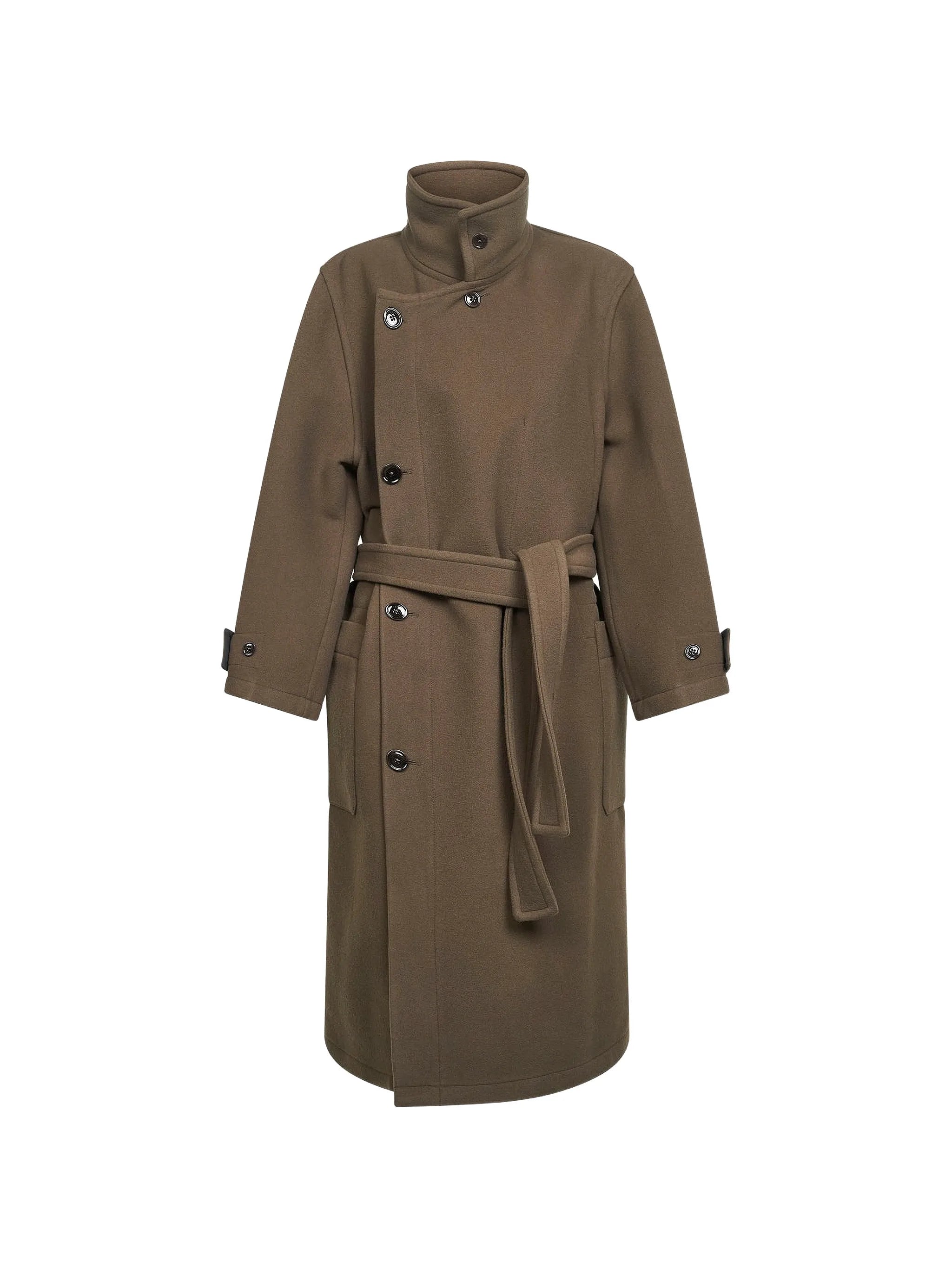 belted wrap-design coat