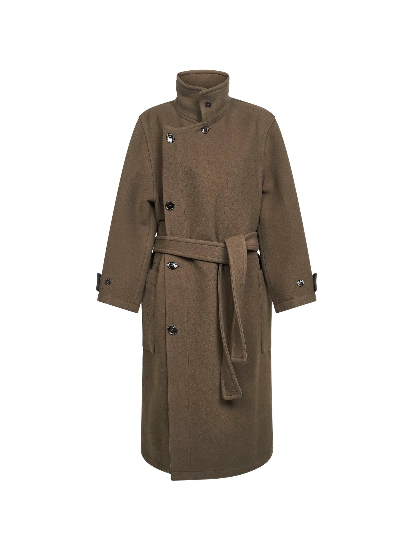 belted wrap-design coat