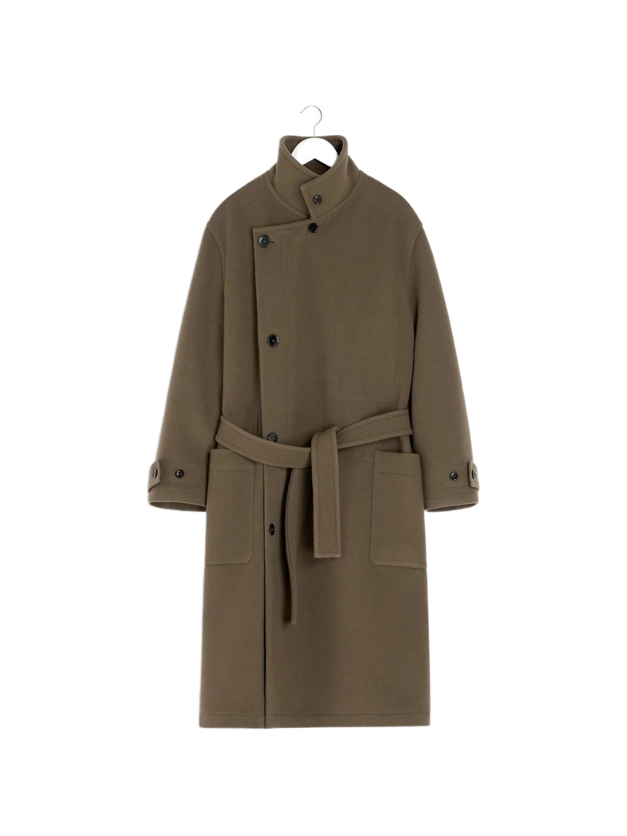 belted wrap-design coat