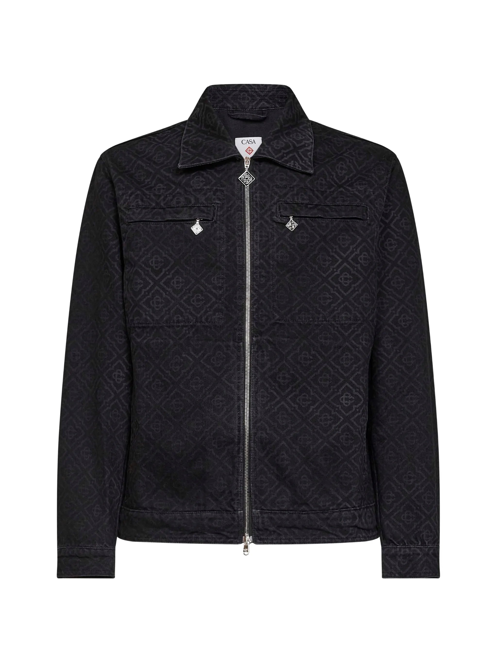 monogram-pattern denim jacket