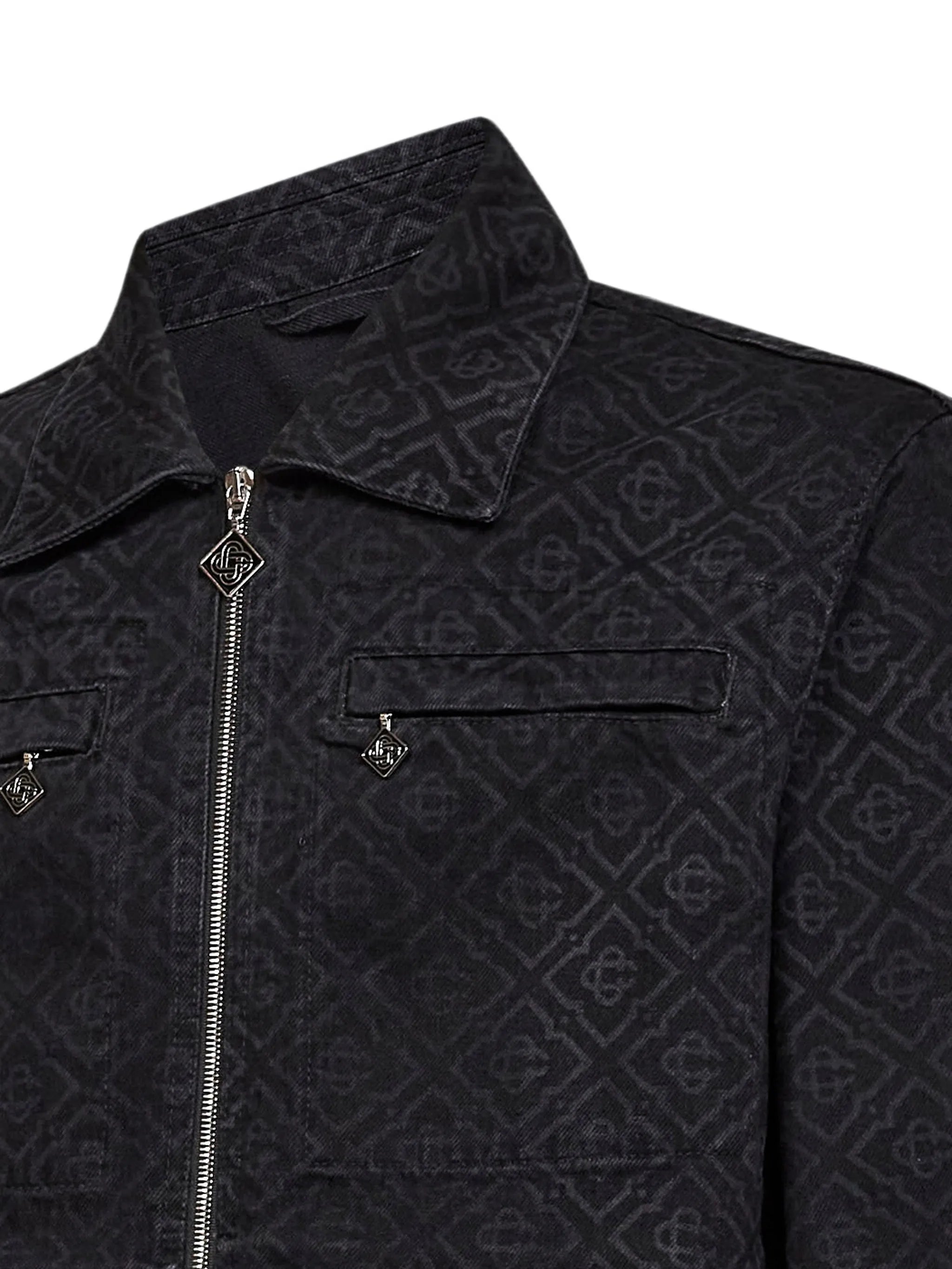 monogram-pattern denim jacket