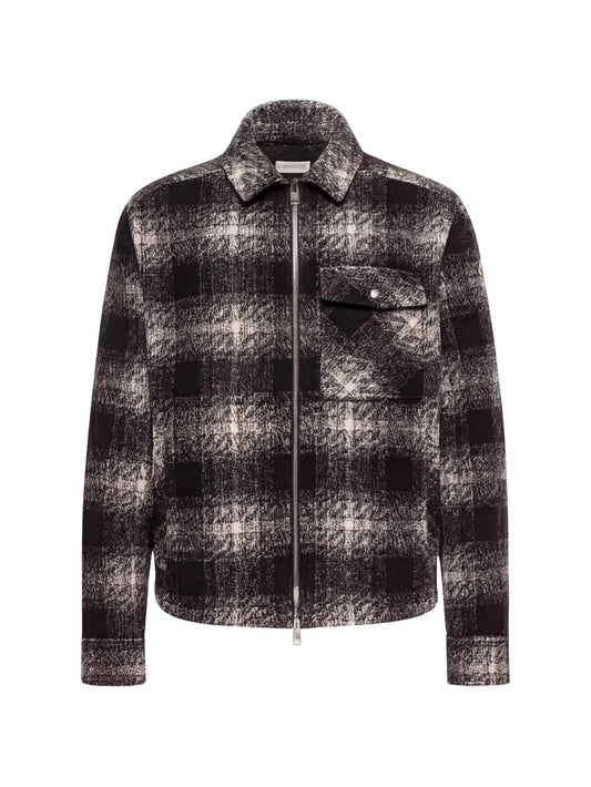 check jersey zip-up shirt