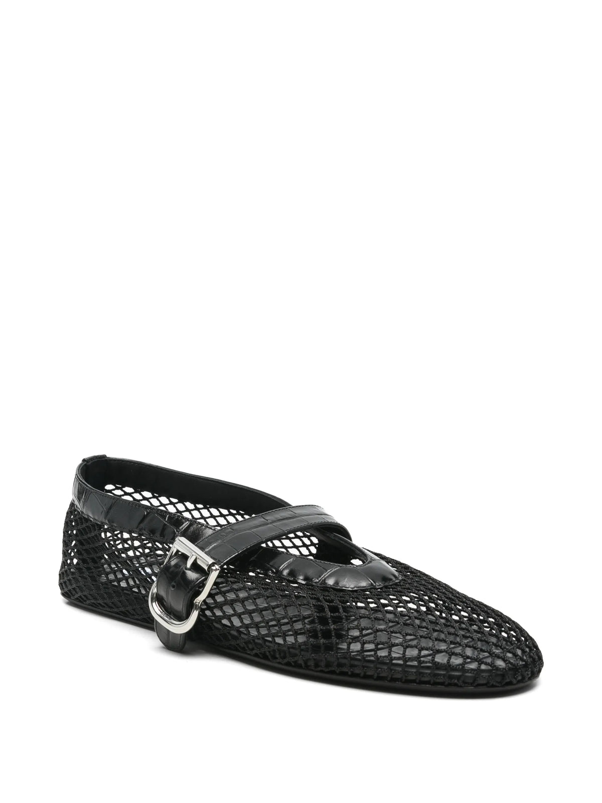 Ballet flats in fishnet and crocodile embossed calfskin