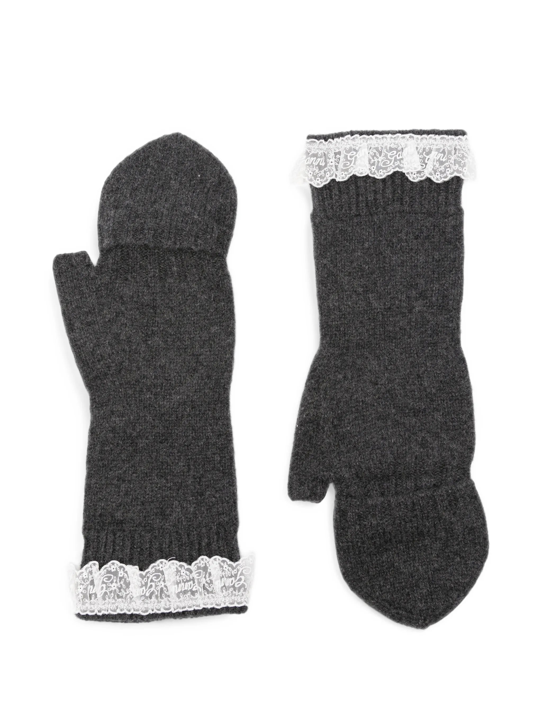 lace-trim knitted mittens