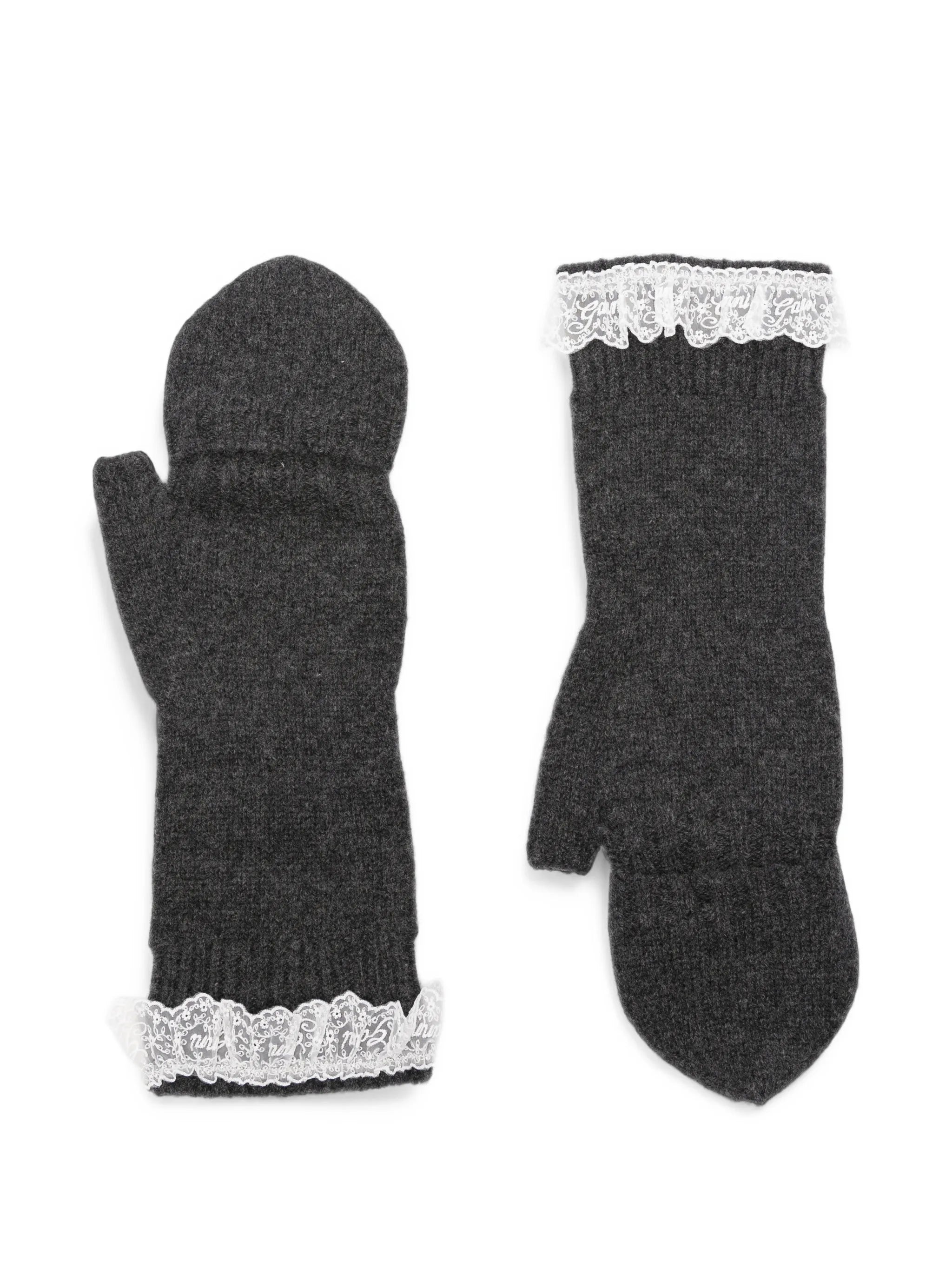 lace-trim knitted mittens