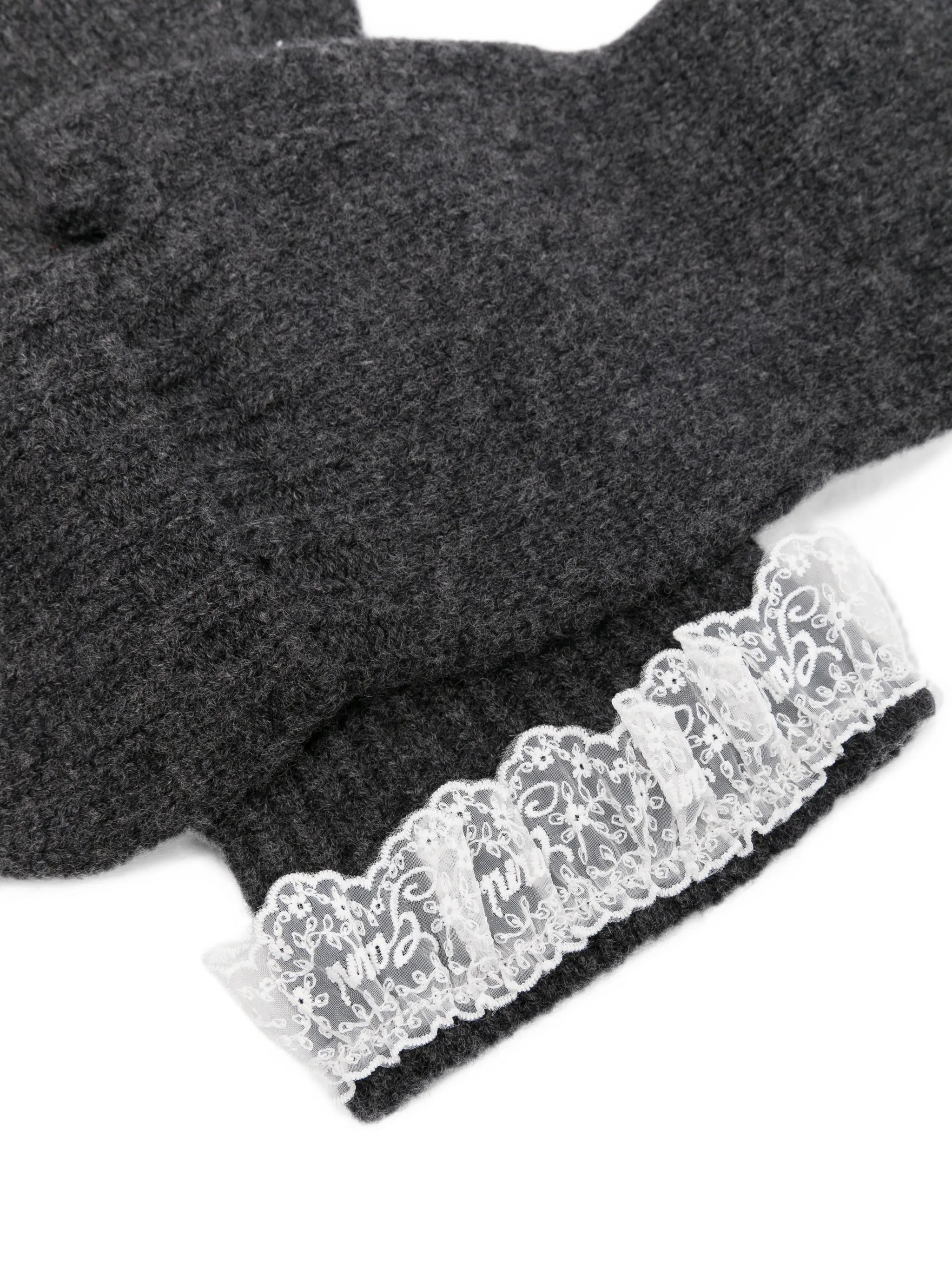 lace-trim knitted mittens
