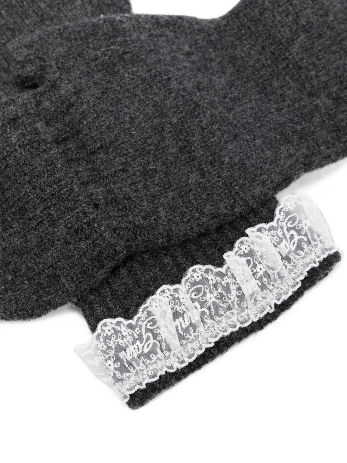 lace-trim knitted mittens