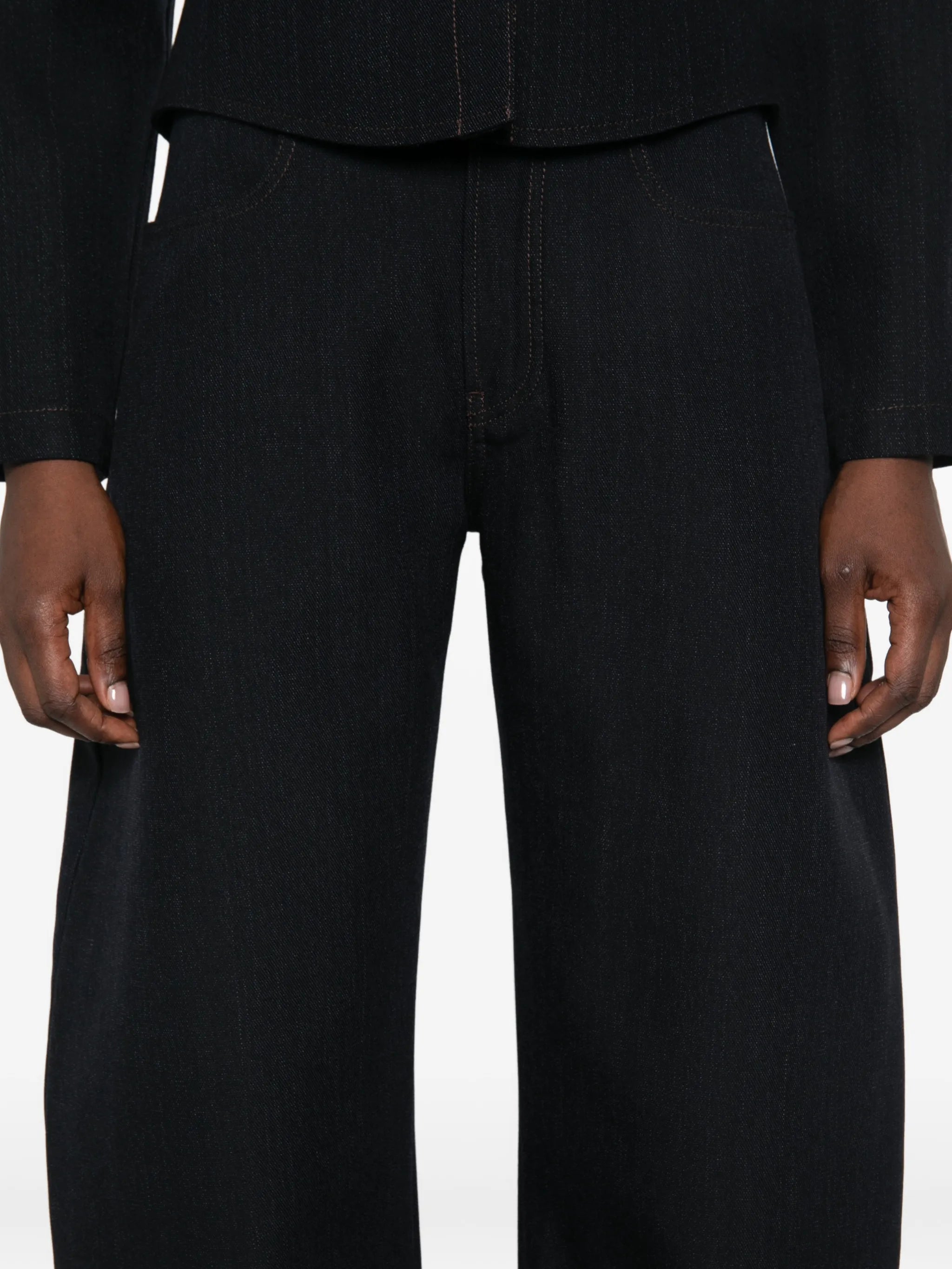 round wool denim trousers
