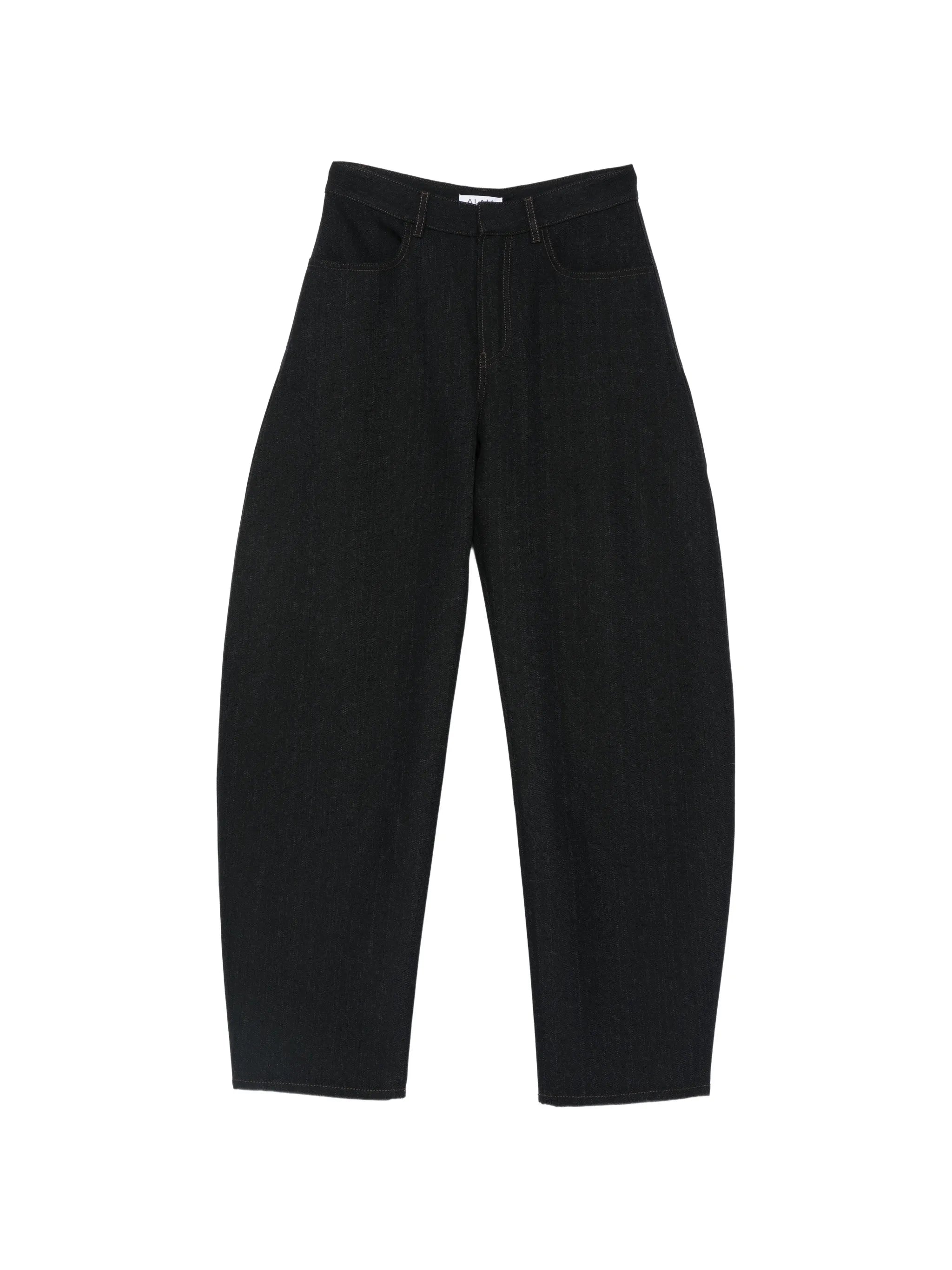 round wool denim trousers
