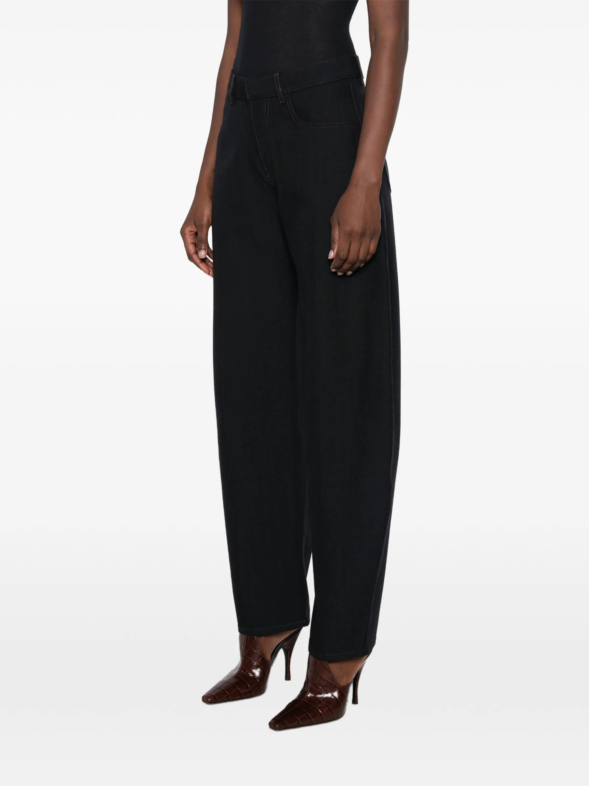 round wool denim trousers