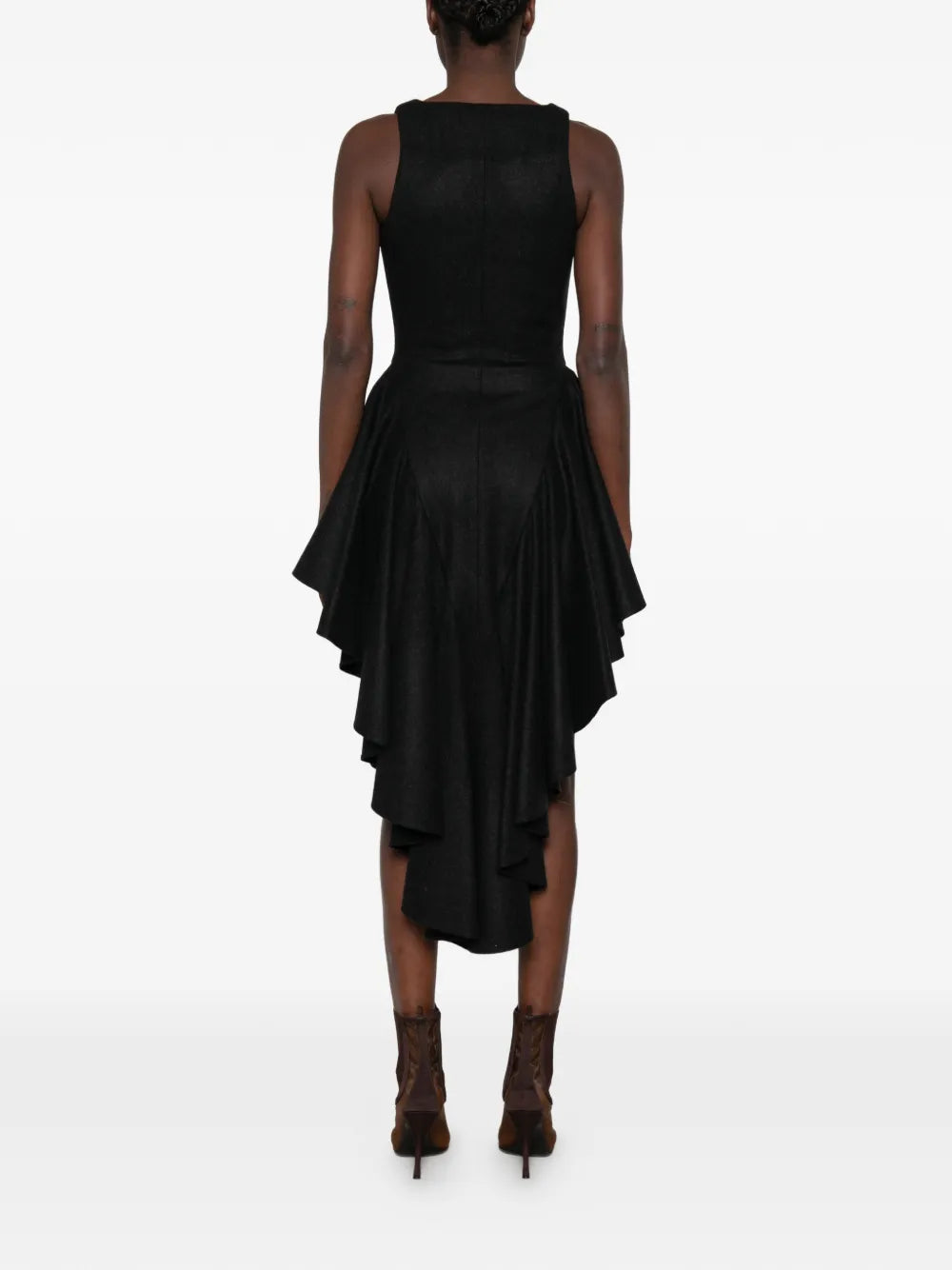 Triangle felted wool ruffled midi dress