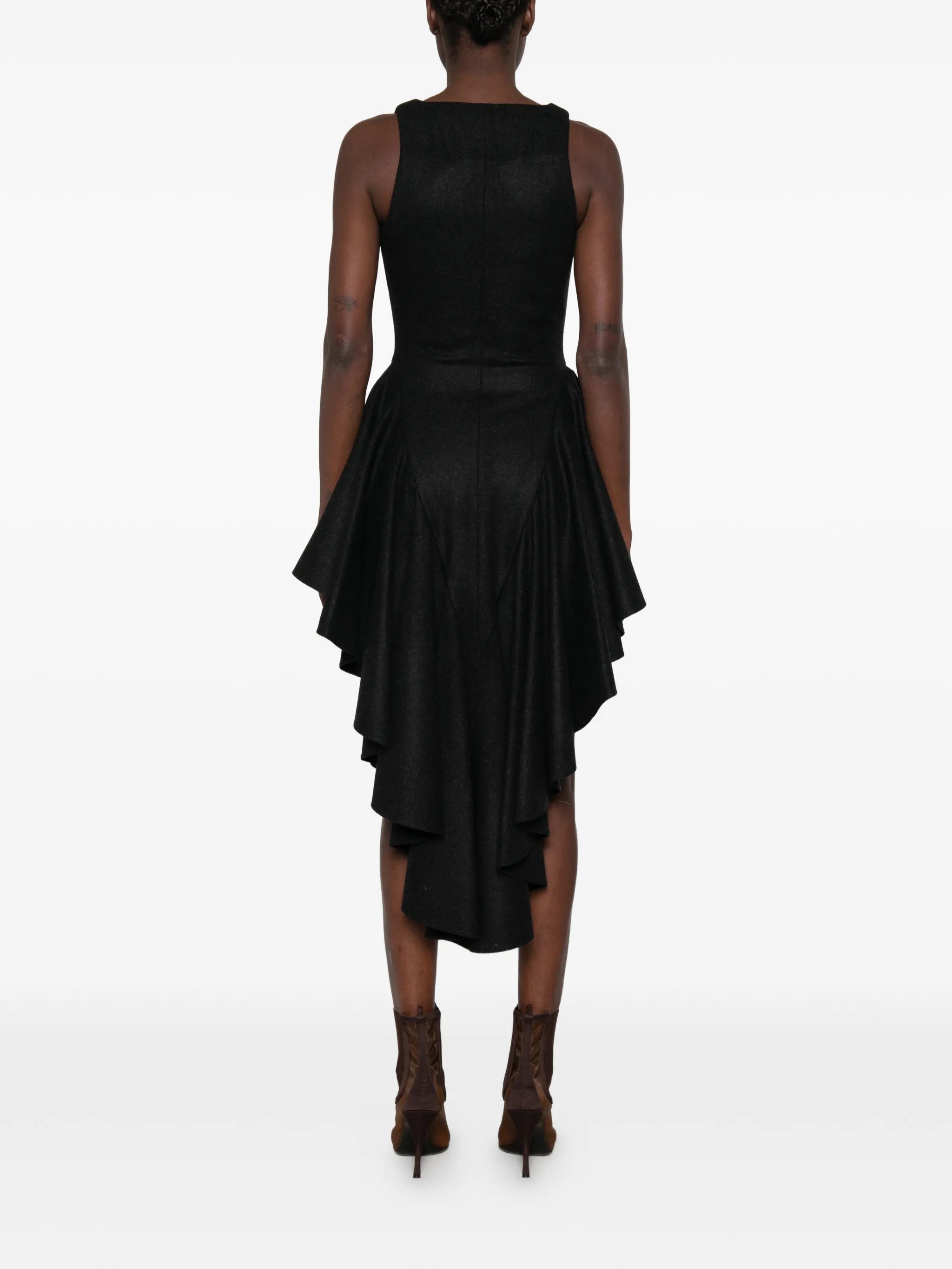 Triangle felted wool ruffled midi dress
